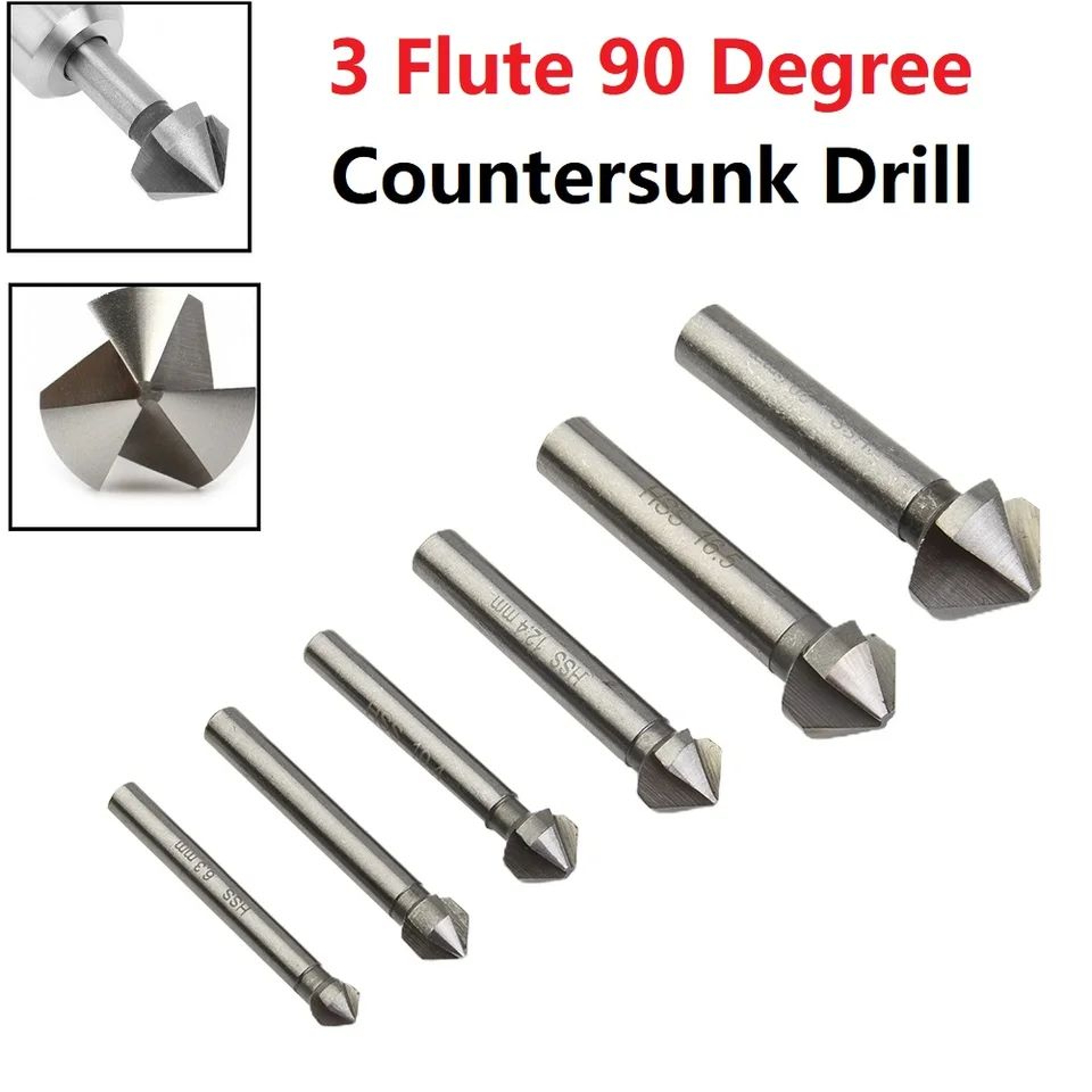 3 Flute 90 HSS Countersink Drill Bit  Chamfer Cutter For Stainless Steel Wood Aluminum PVC  Metal D 0
