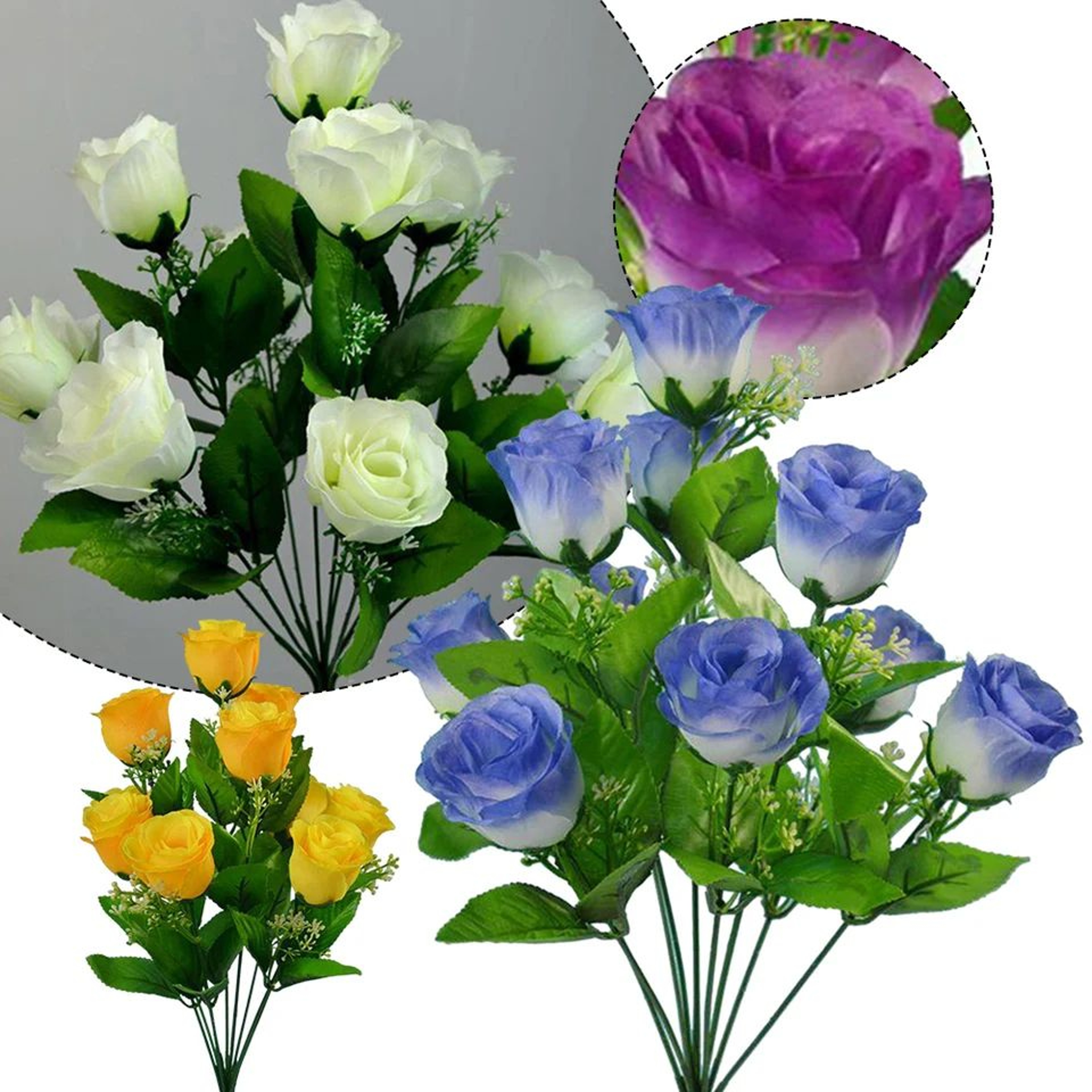 10 Heads Artificial Silk Rose Bud Bouquet  Fake Flowers With Stems For Wedding Home Party  Outdoor  1