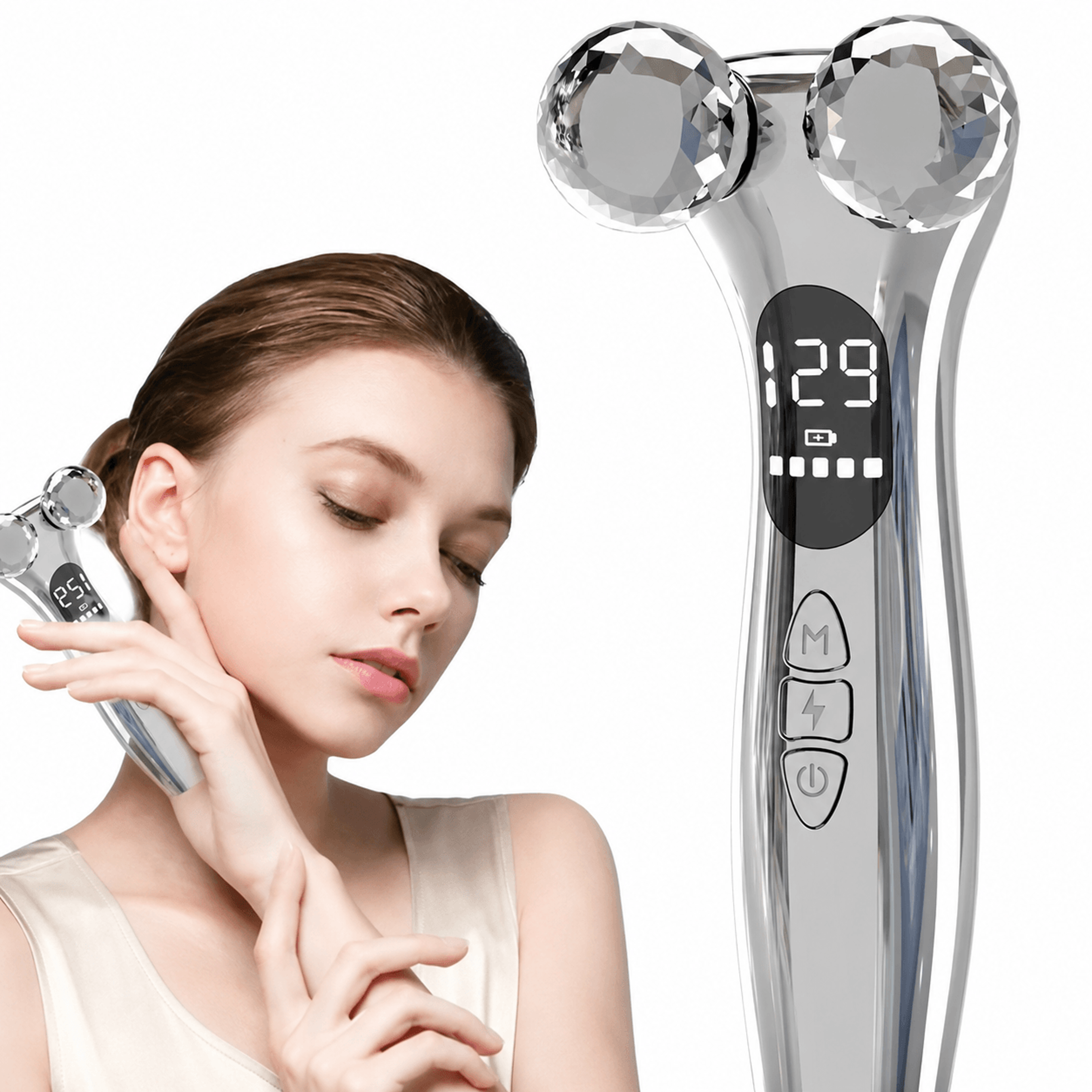 Electric Facial Microcurrent Beauty Massager  LED Face Lift Roller Skin Tightening Device With Vibr 0