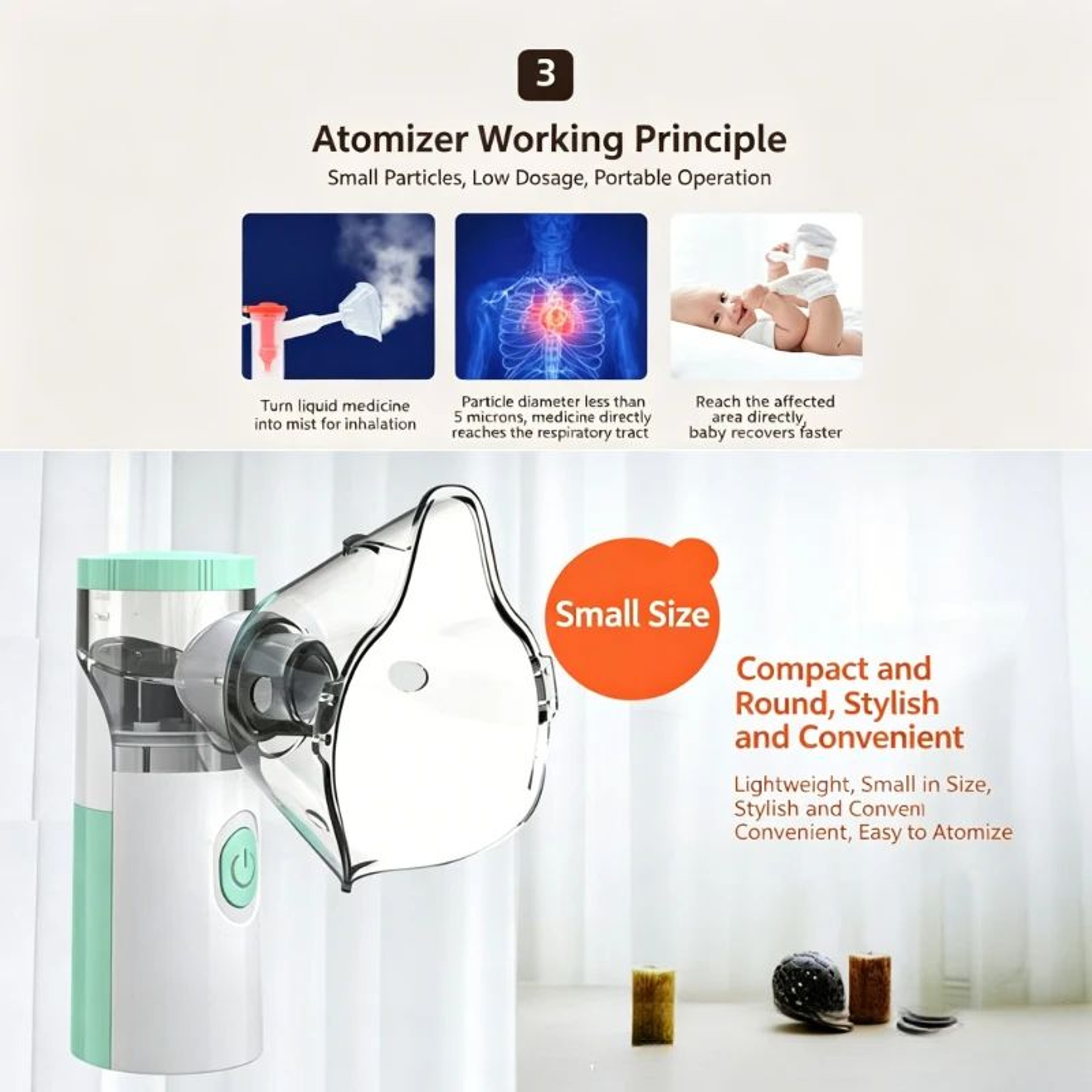 W303 Portable Mesh Nebulizer  Handheld Ultrasonic Inhaler With Adult  Child Masks For Home  Travel 3