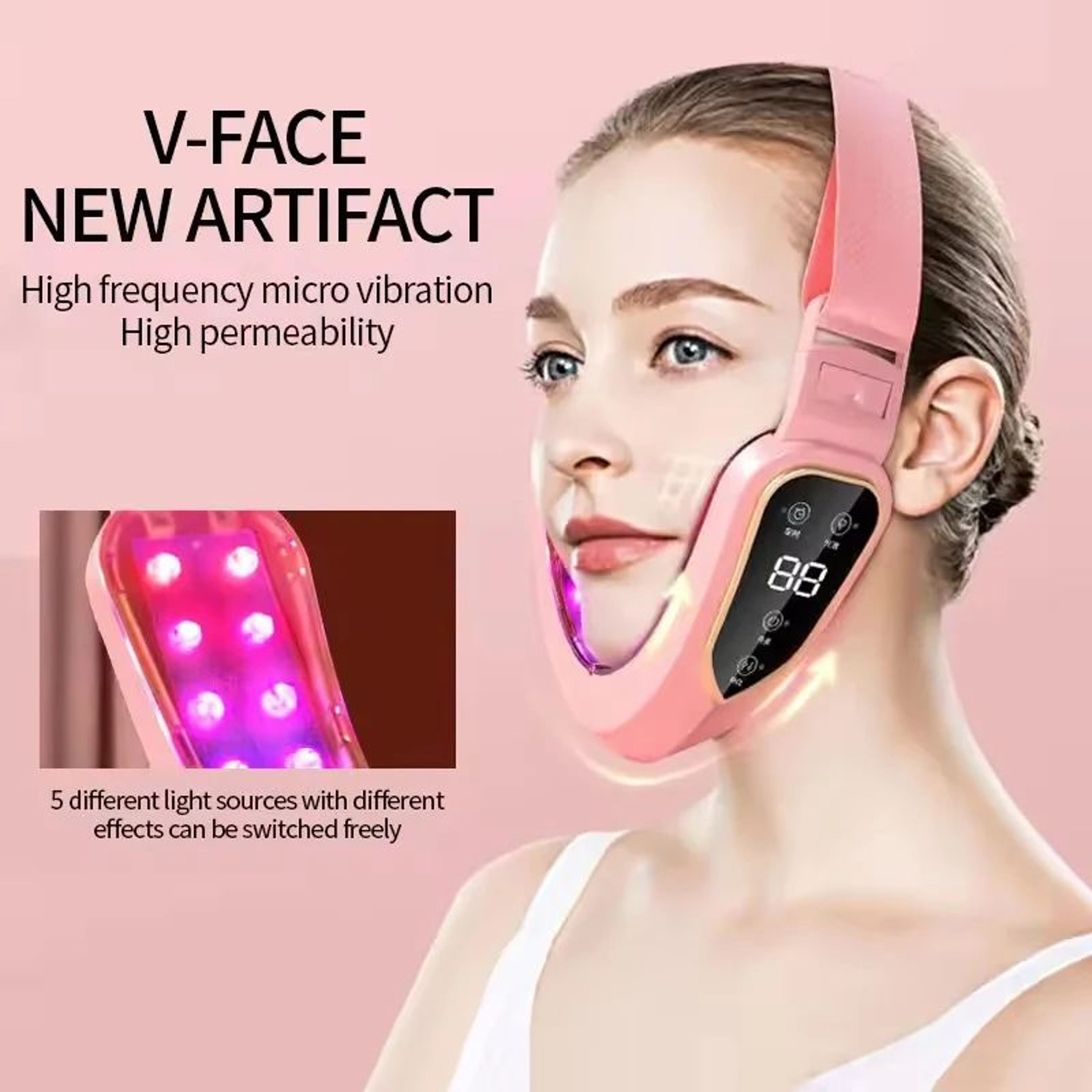 LED Photon Therapy Facial Slimming Massager  Heated Vibration Face Lift Device For Jawline Double C 1