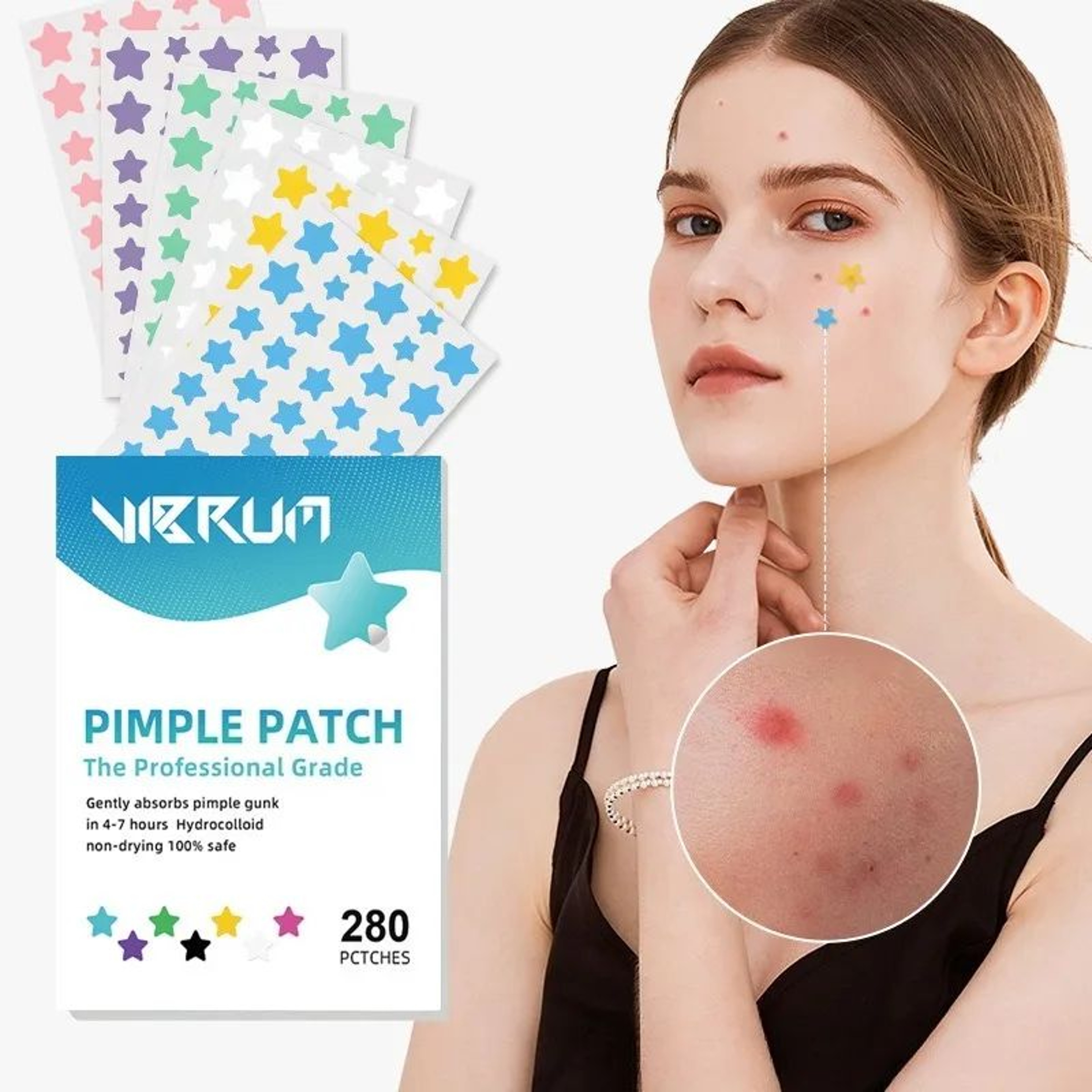 280pcs Star Shaped Pimple Patches  Colorful Invisible Acne Spot Stickers For Blemish Cover Hydrocol 0