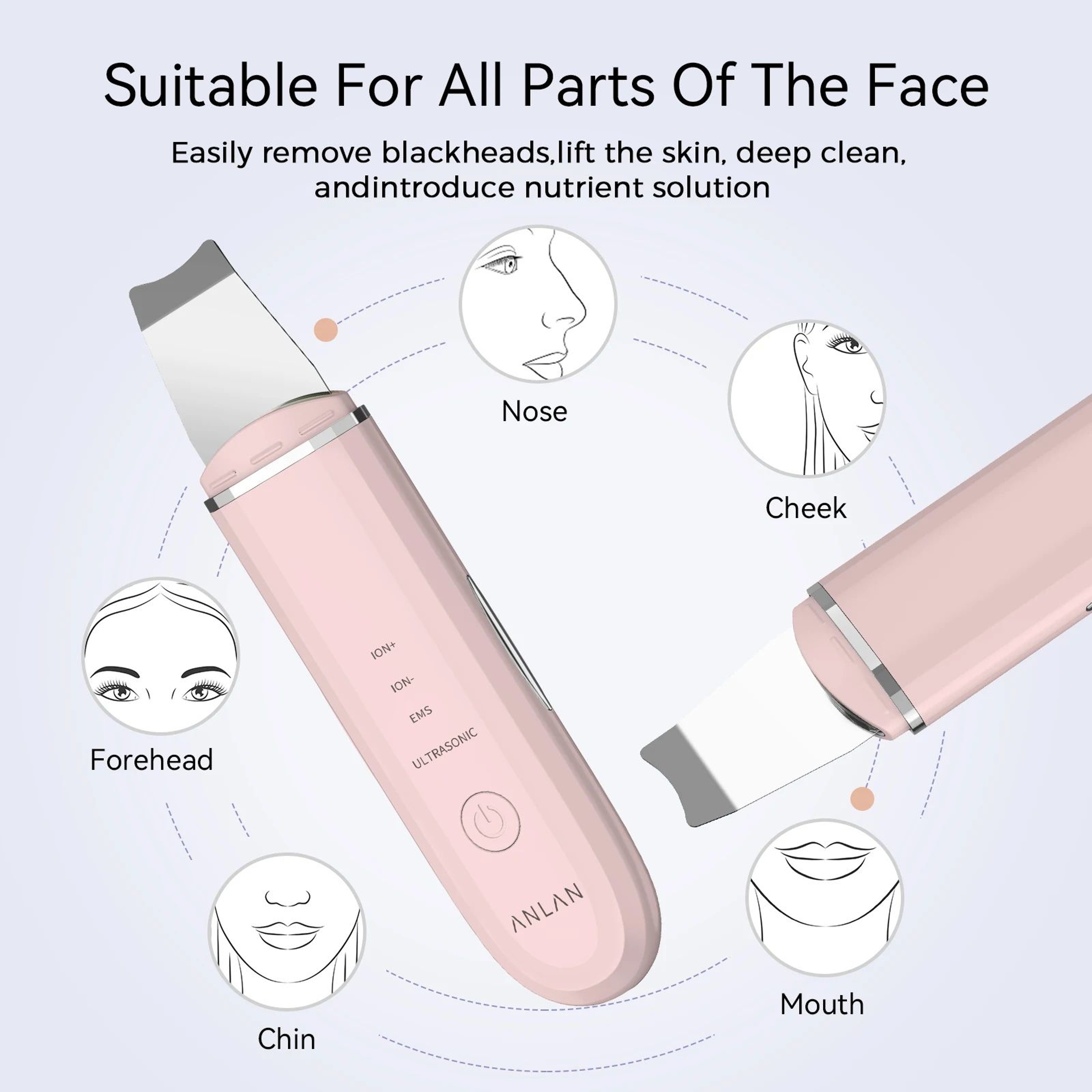 ANLAN Ultrasonic Skin Scrubber  Deep Cleansing Facial Spatula With EMS Face Lifting  Ion Skin Care  3
