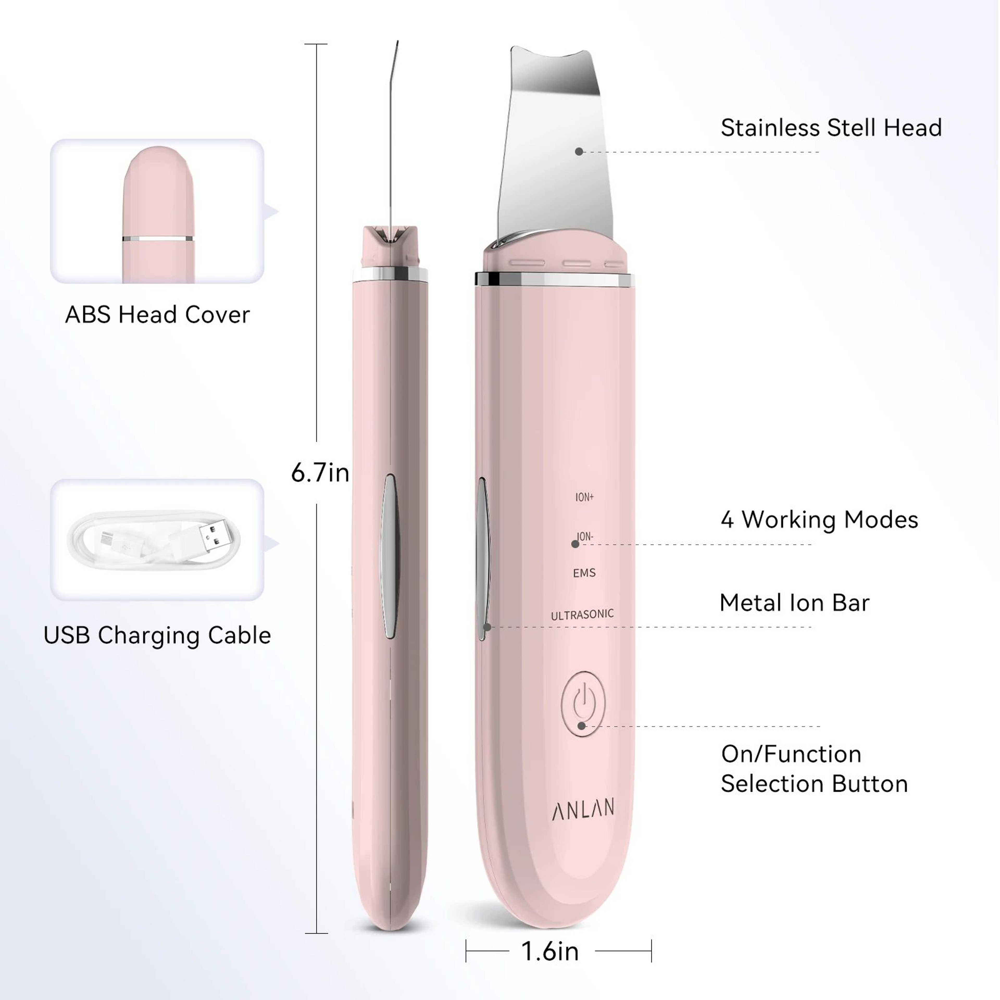 ANLAN Ultrasonic Skin Scrubber  Deep Cleansing Facial Spatula With EMS Face Lifting  Ion Skin Care  5