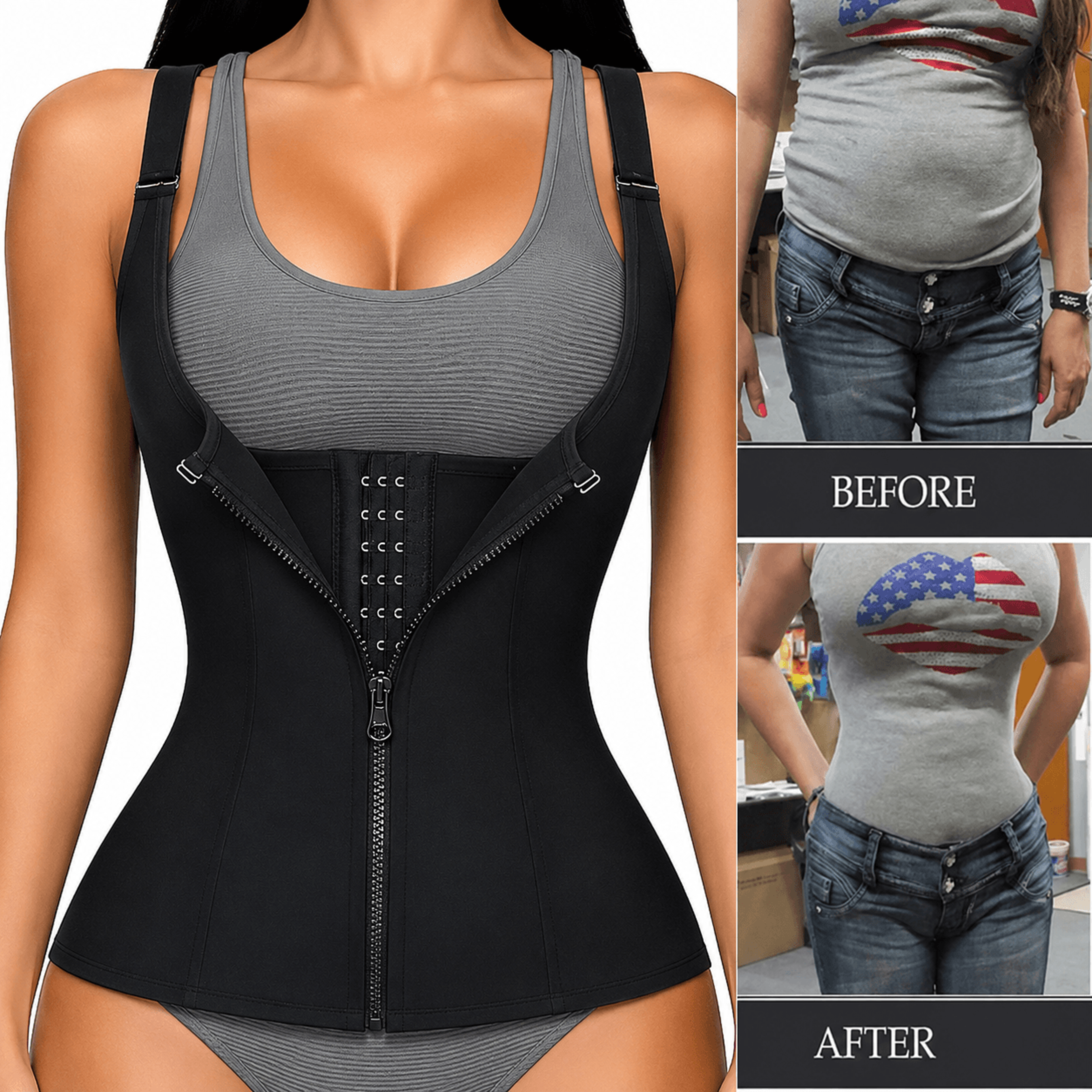 Womens Neoprene Waist Trainer Vest  Zipper Body Shaper Corset With Tummy Control Sauna Shapewear  B 0