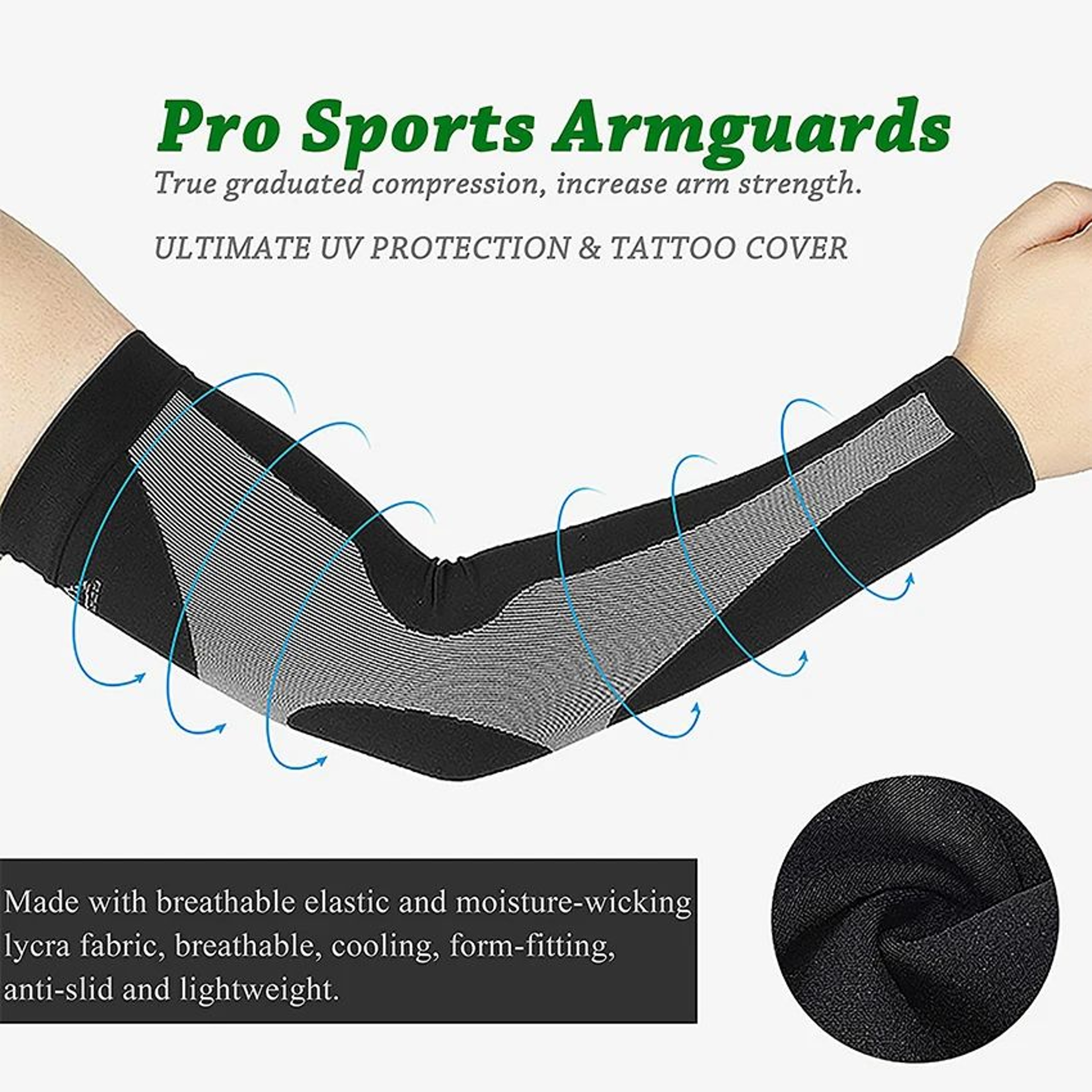 1 Pair UV Protection Cooling Arm Compression Sleeves UPF 50  Sun Protection Arm Covers For Sports