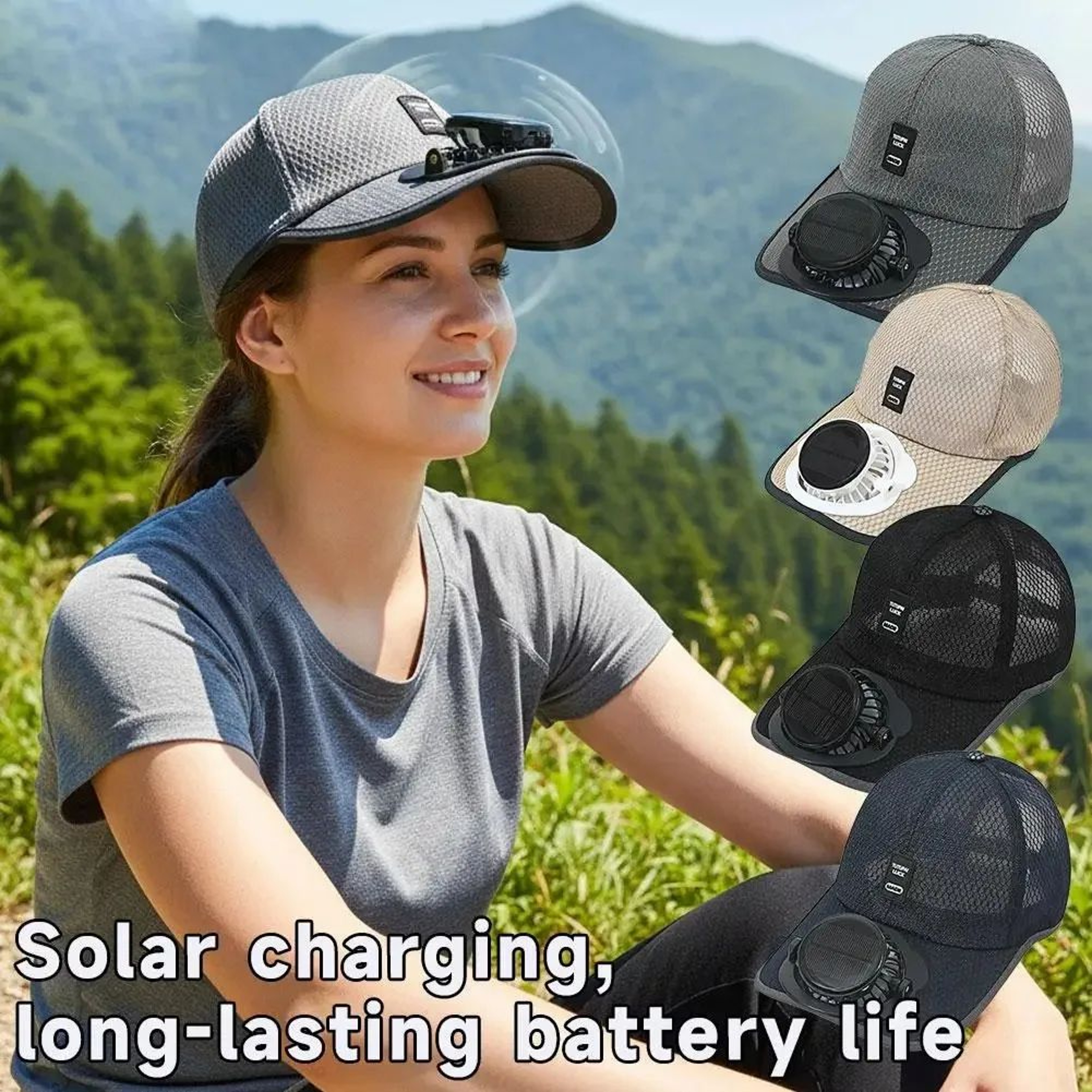 Breathable Solar Fan Sun Hat  USB Rechargeable Cooling Baseball Cap With UV Sun Protection For Outd 1