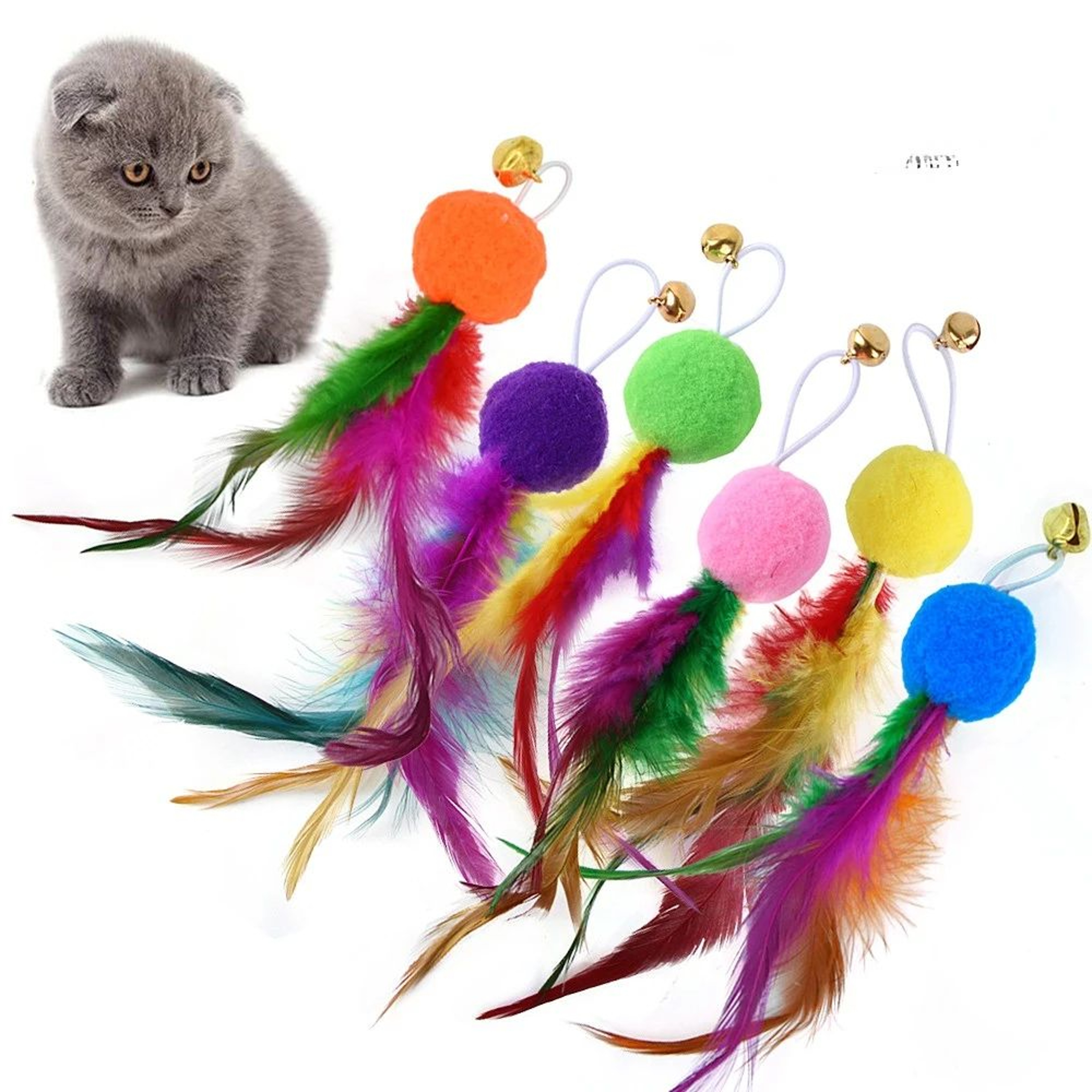 Interactive Cat Feather Toy Refill Set With Bell  Mouse Worm  Foam Ball Teaser Accessories For Kitt 12