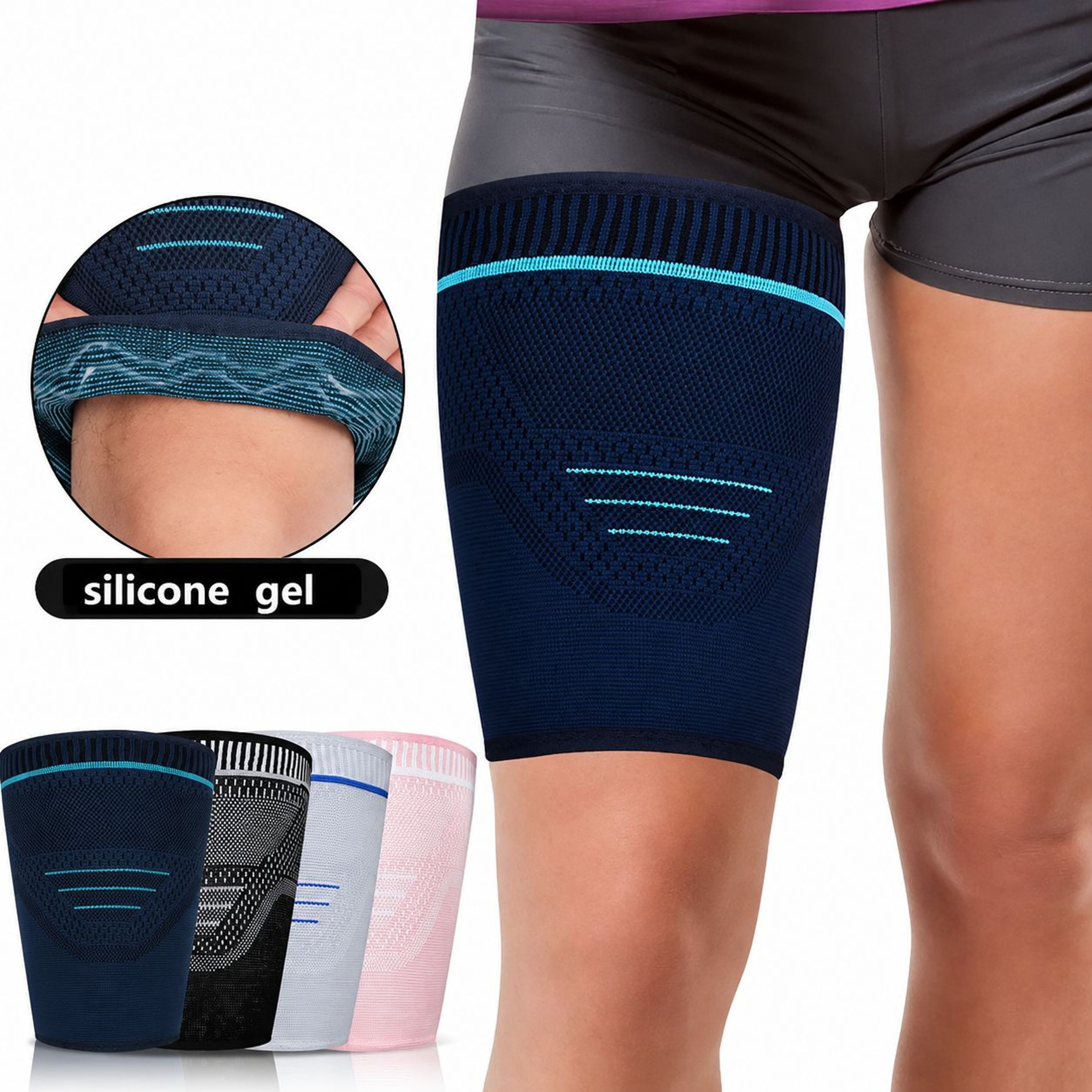 1pc Thigh Compression Sleeve  AntiSlip Upper Leg Brace For Quad Hamstring Support Muscle Recovery   0