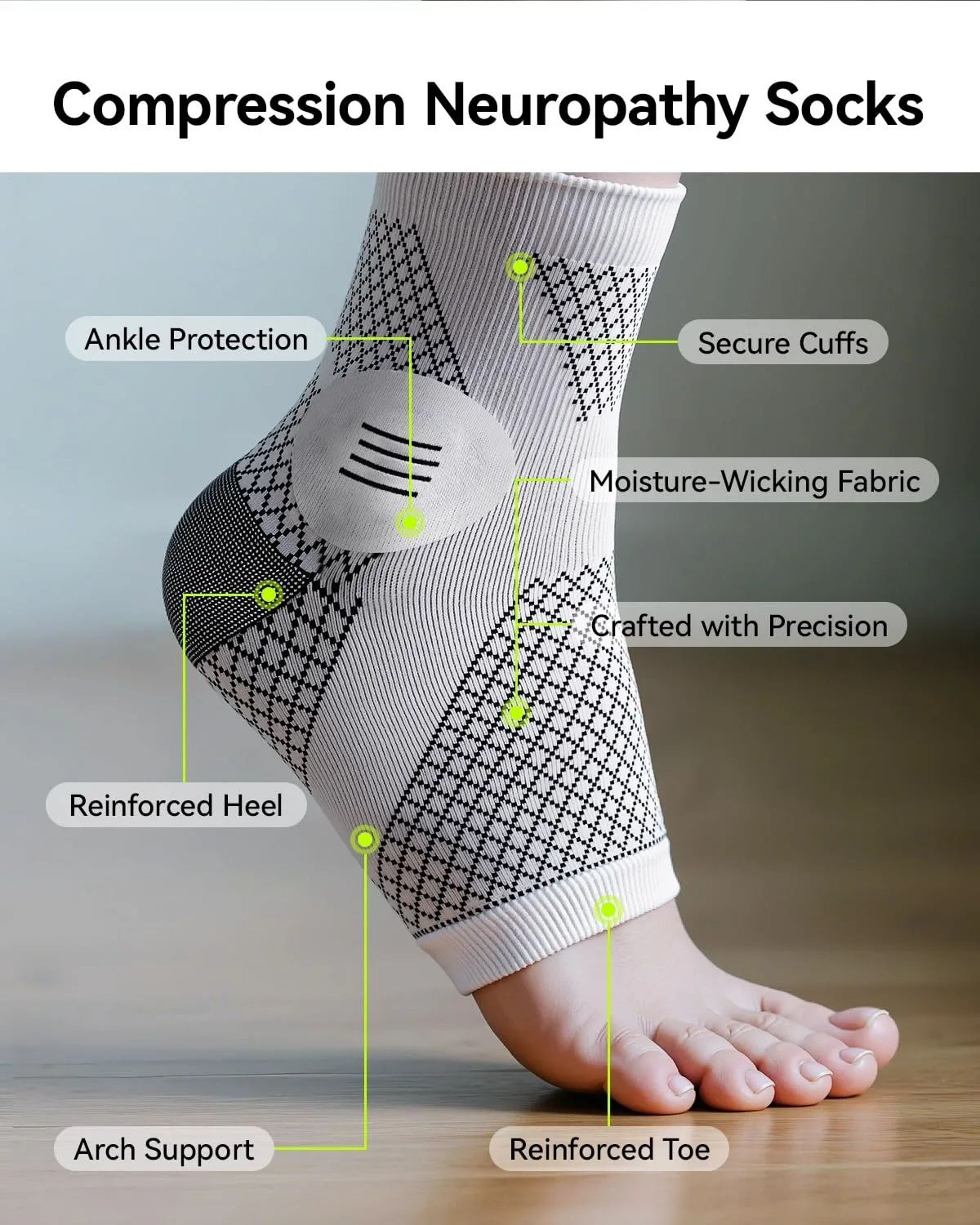 1 Pair Neuropathy Socks  Breathable Compression Plantar Fasciitis Socks For Achilles Tendon  Foot S 1