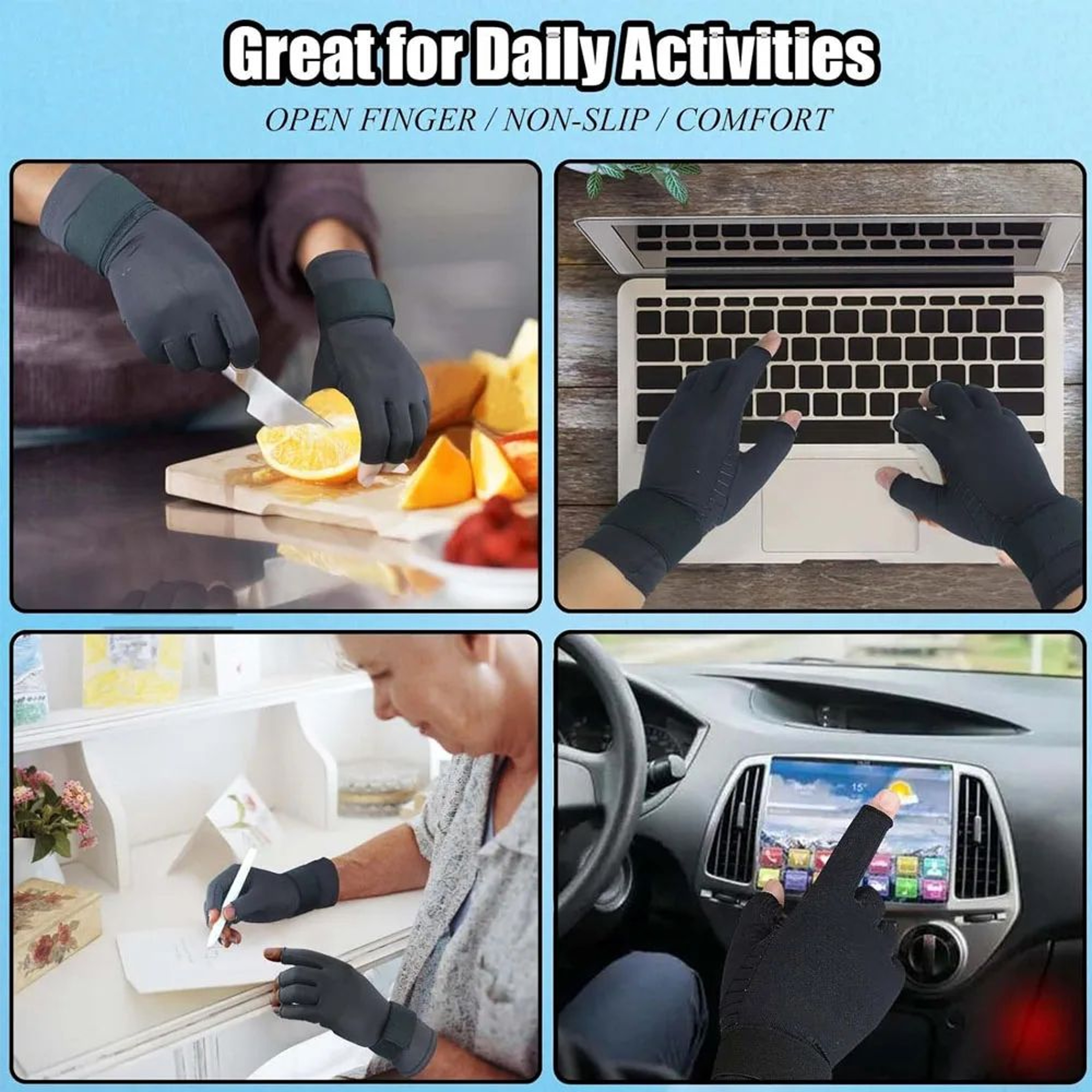 1 Pair Compression Arthritis Gloves With Wrist Strap  Fingerless Support Gloves For Carpal Tunnel T 4