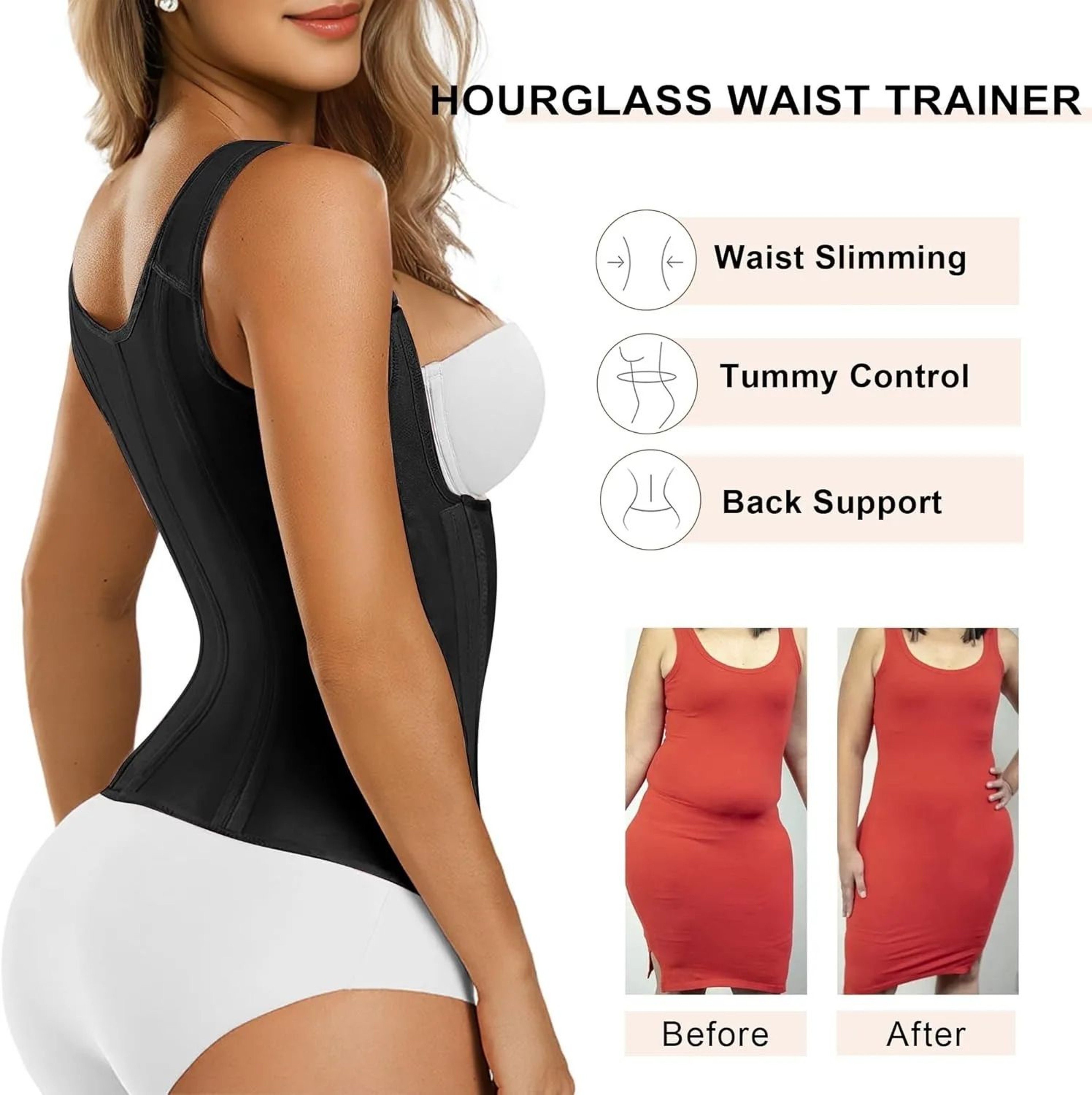 Womens Waist Trainer Corset With Steel Boning  Tummy Control Body Shaper Hourglass Waist Cincher Fo 3