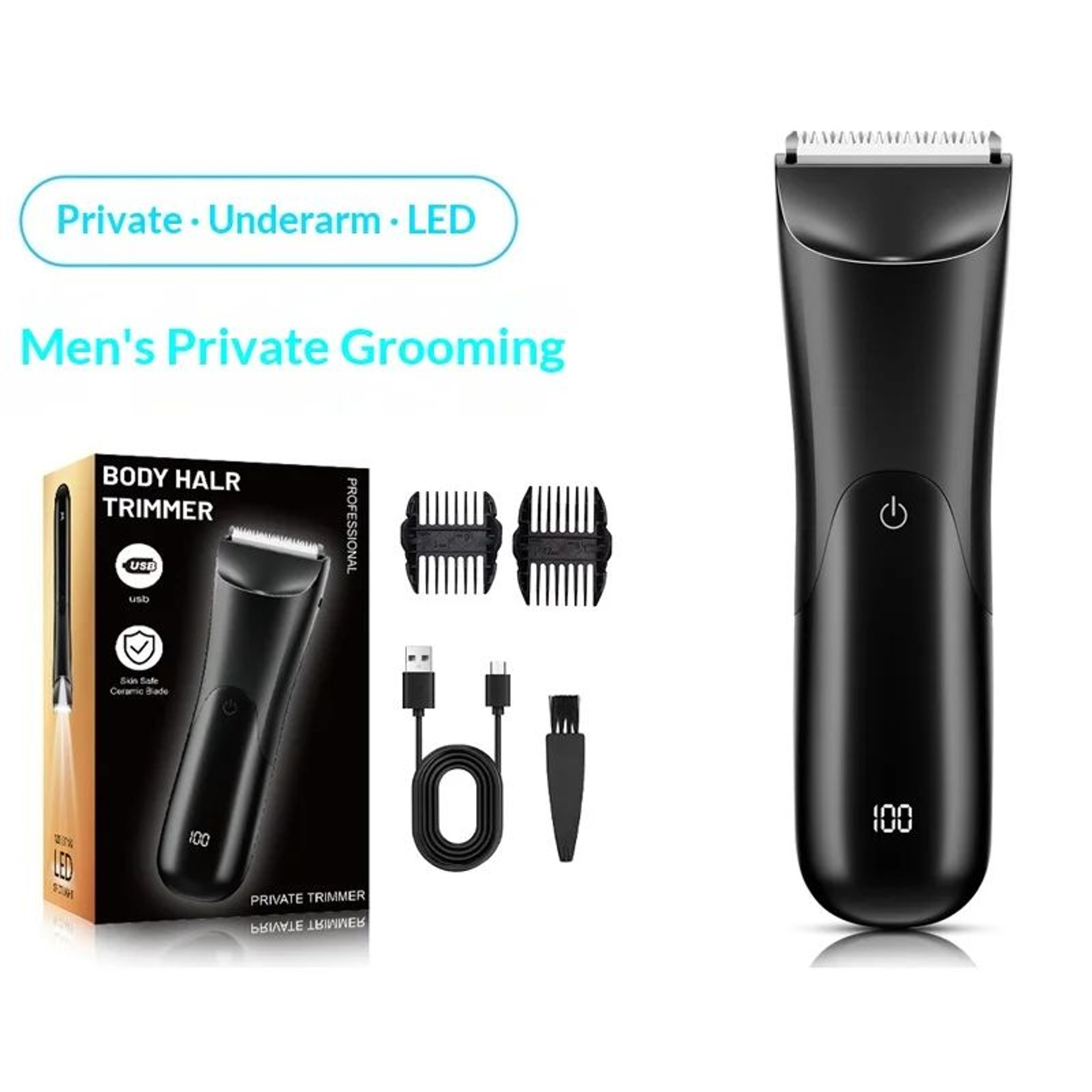 Electric Groin Hair Trimmer For Men  Waterproof Body  Pubic Groomer With Ceramic Blade  USB Recharg 3