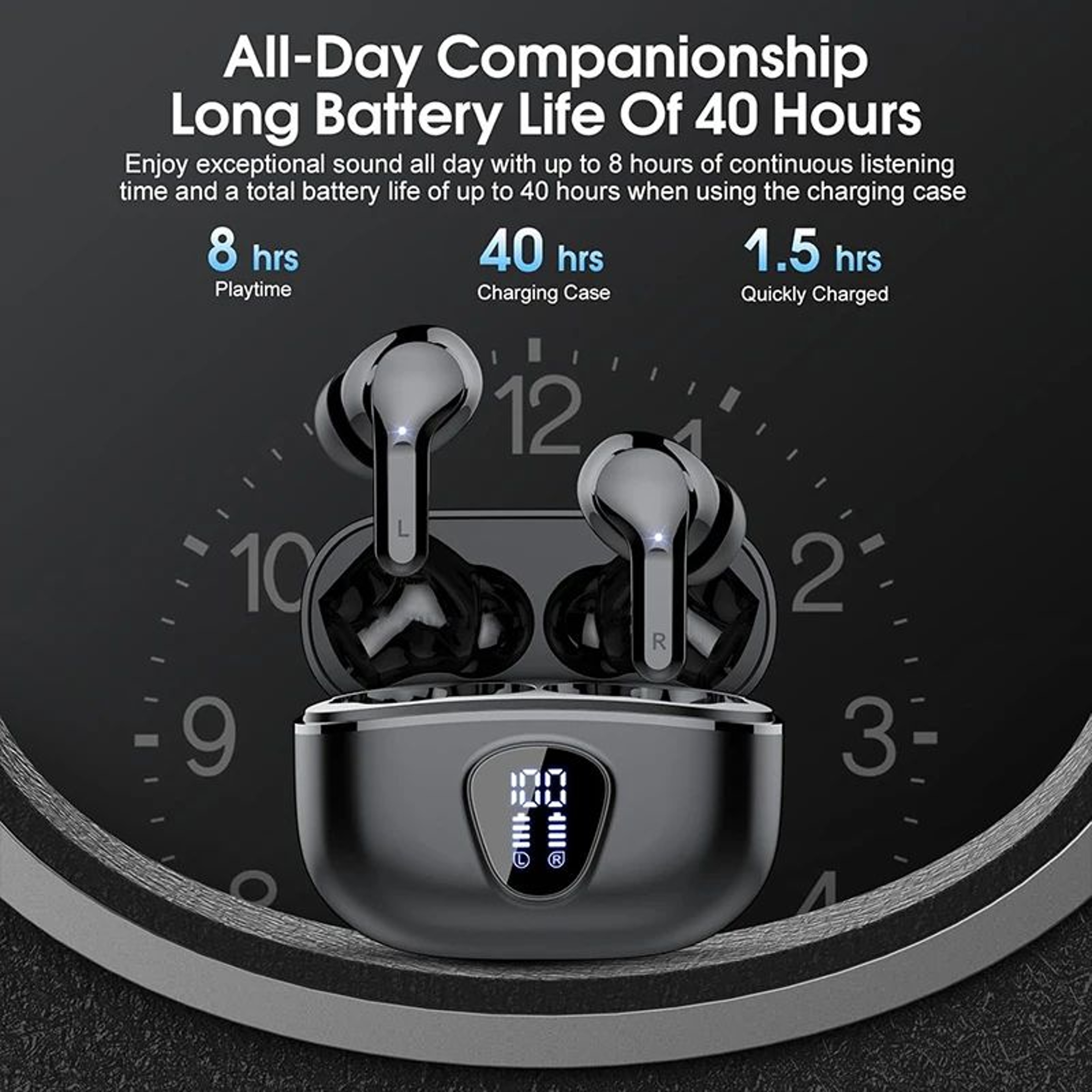 UYUXIO BT 54 Wireless Earbuds With Active Noise Cancelling 60H Battery LED Display IP7 Waterproof H 2