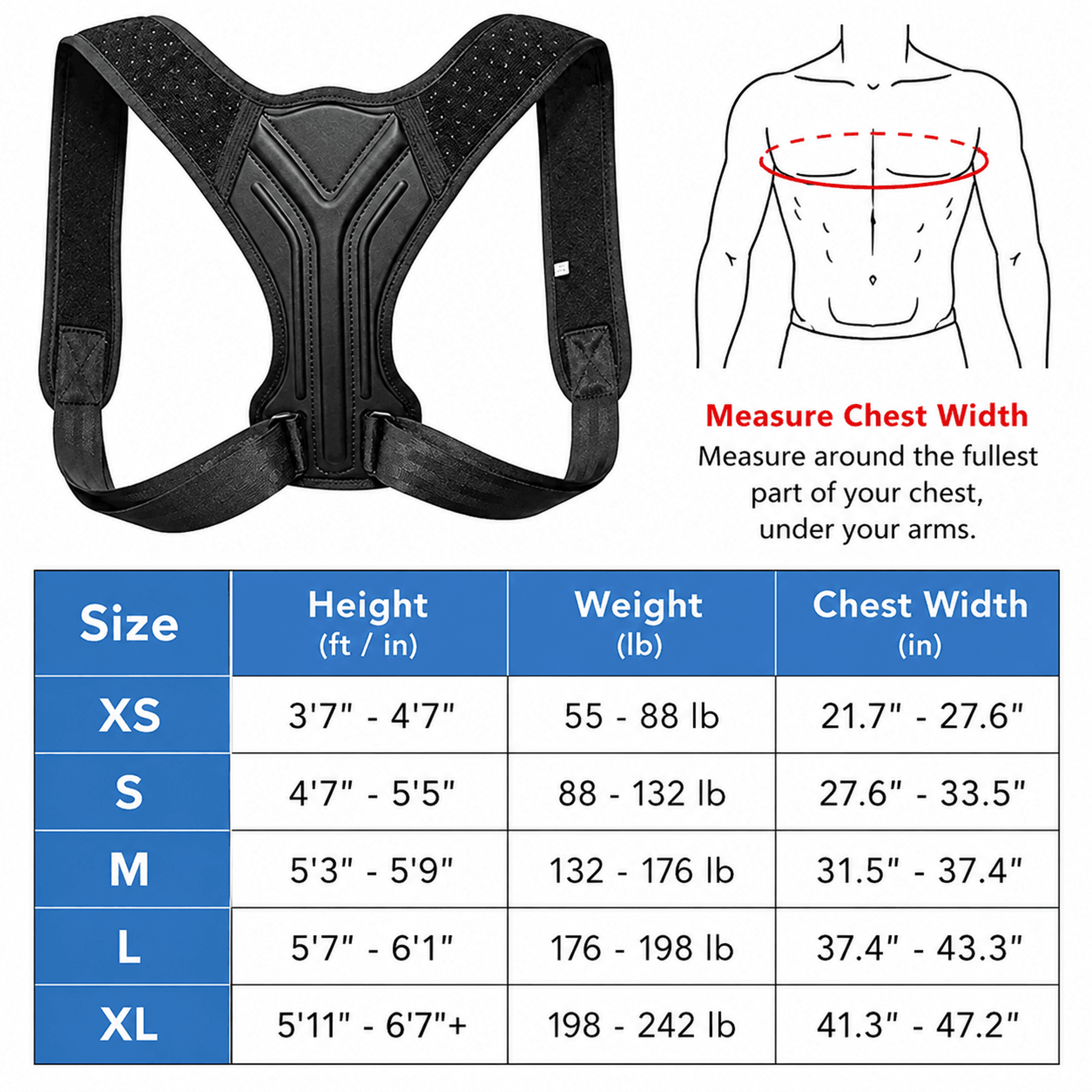 Adjustable Back Shoulder Posture Corrector Belt – Clavicle Spine Support Brace for Men, Women & Teens XS–XL – view 6