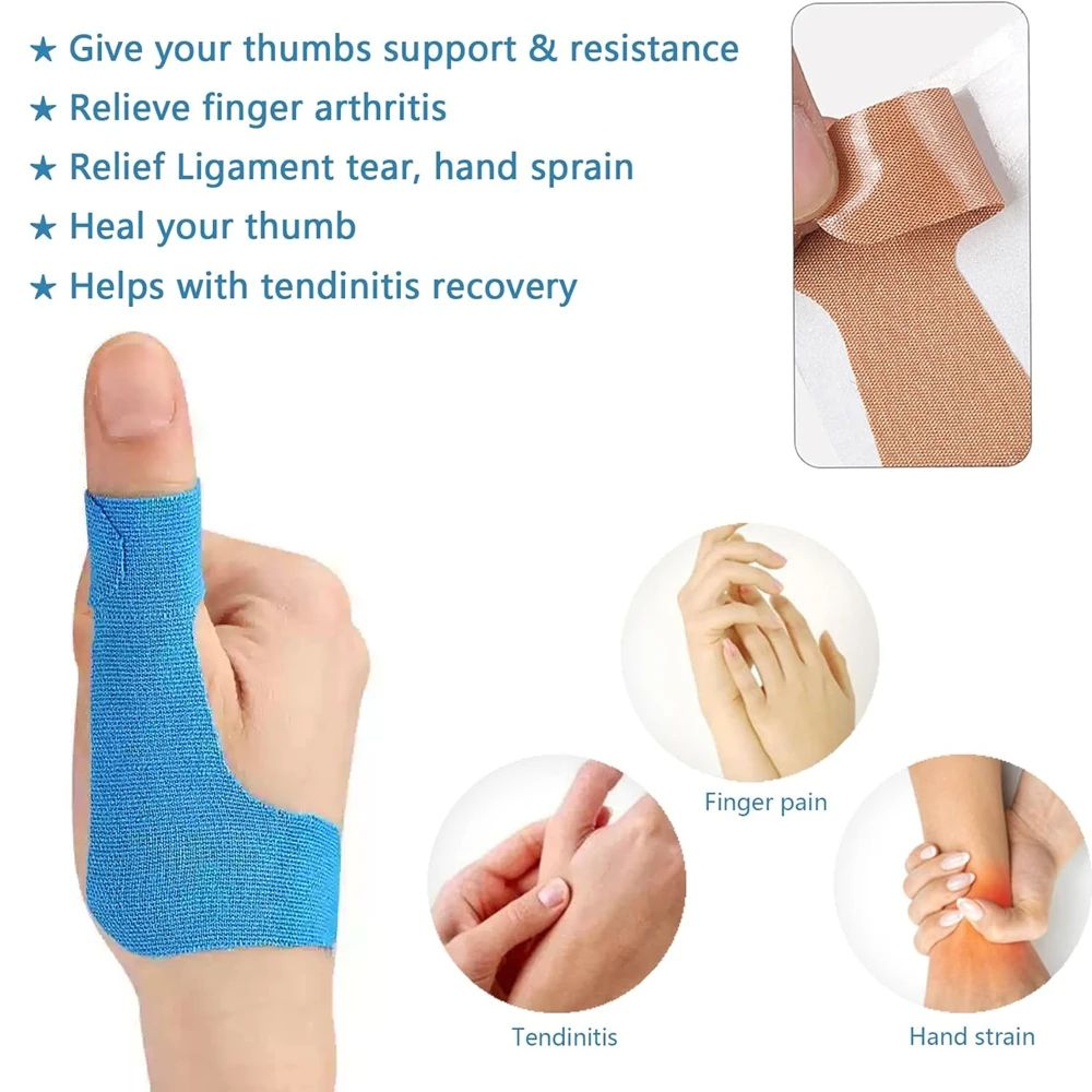 10pcs Kinesiology Thumb Tape  Elastic Athletic Thumb Support Strips For Pain Relief Sprains  Sports 1