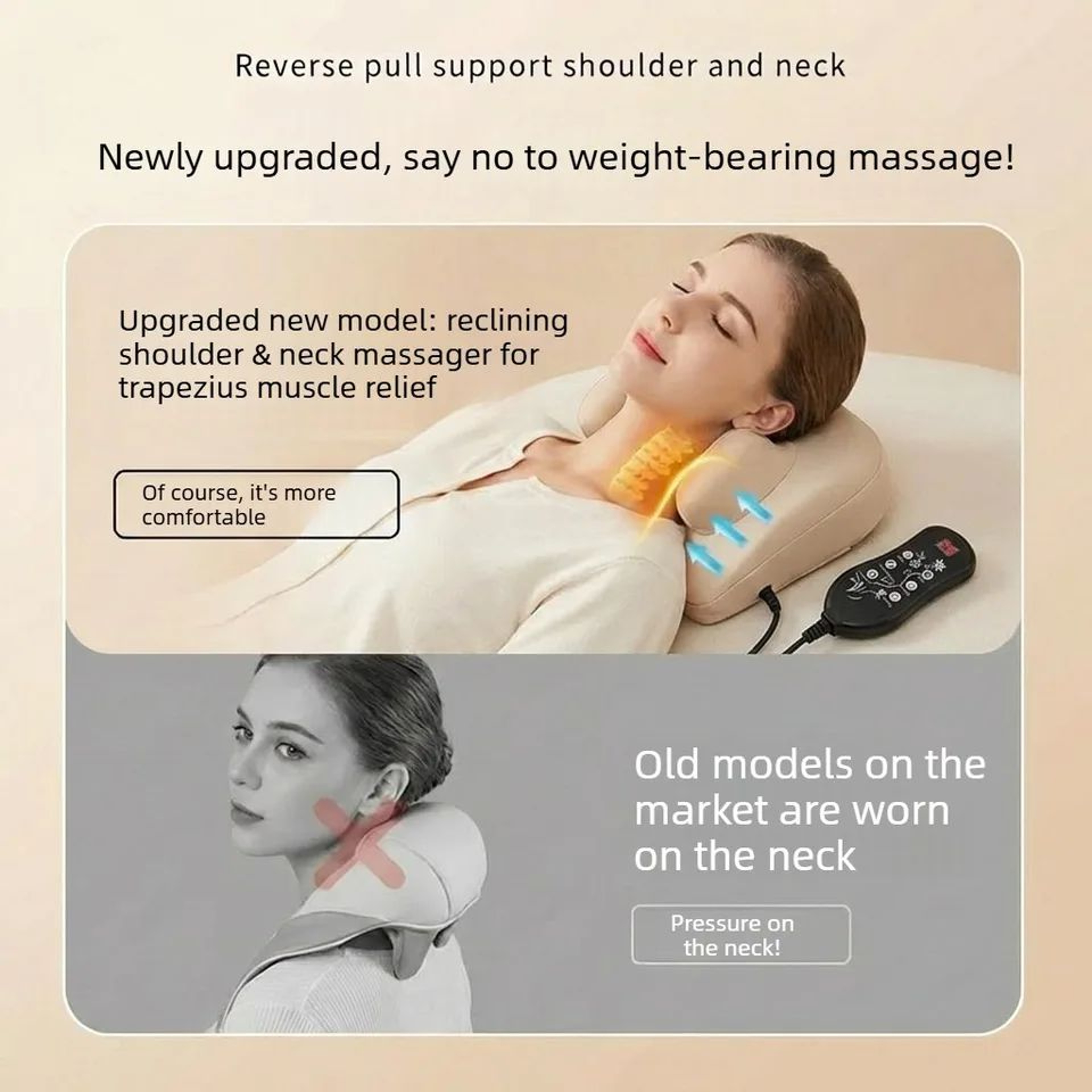Wireless Rechargeable Shiatsu Neck  Shoulder Massage Pillow  Heated Deep Kneading Massager For Home
