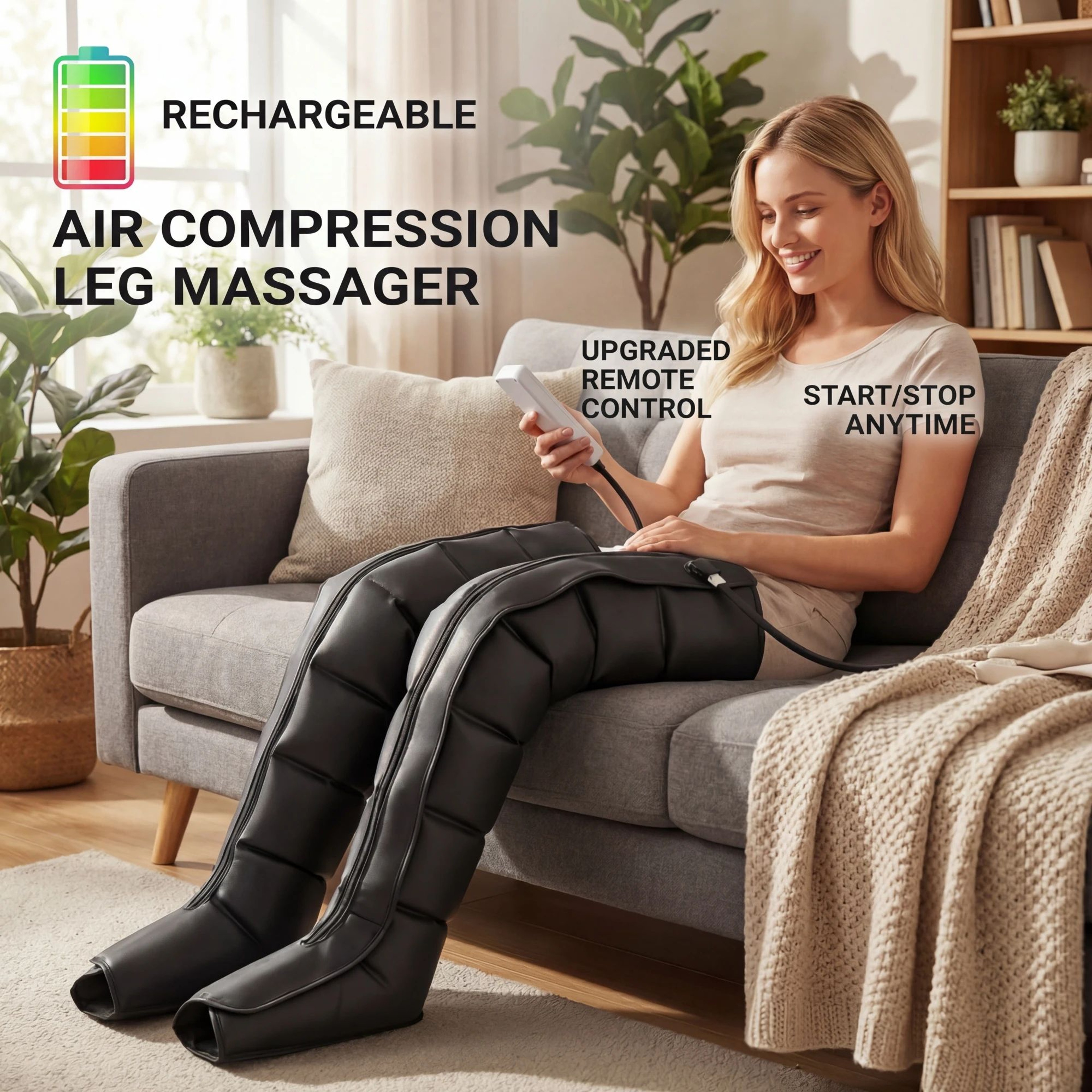 EU Plug Air Compression Leg Massager With LED Touch Screen  Smart Full Leg Compression Therapy For  8