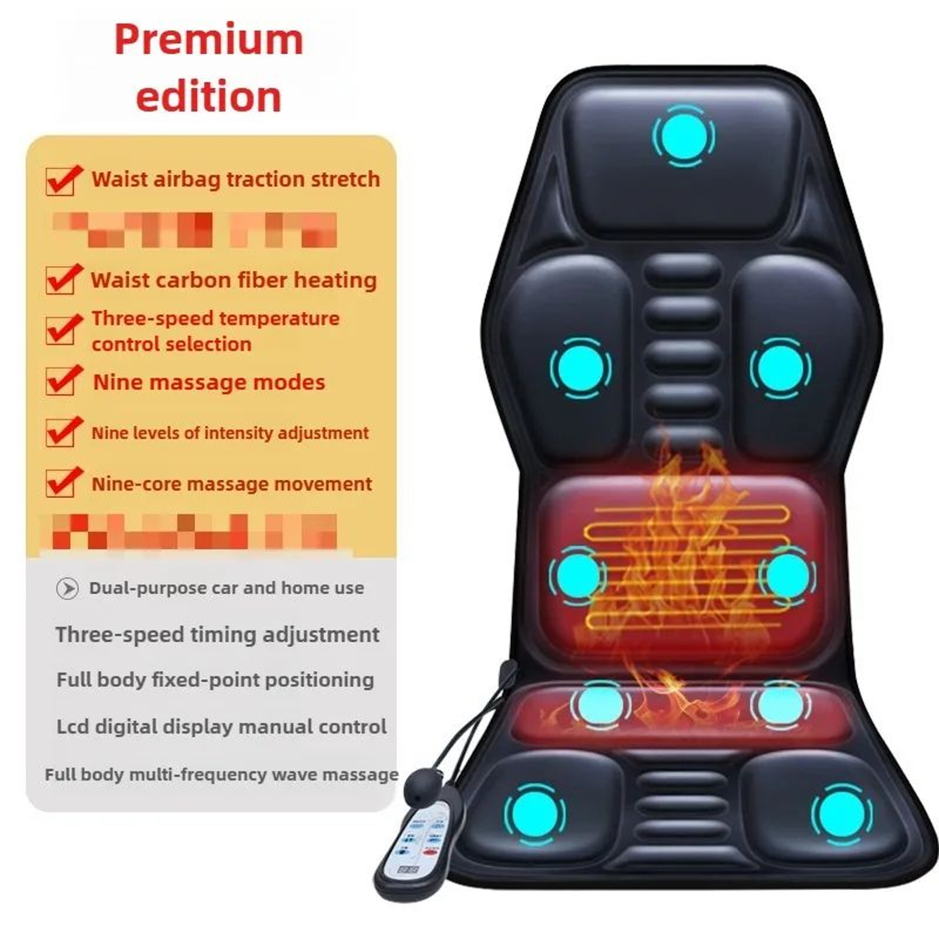 Car Massage Seat Cushion With Heat  Vibration  Lumbar Airbag Back Massager Chair Pad For Home Offic 0