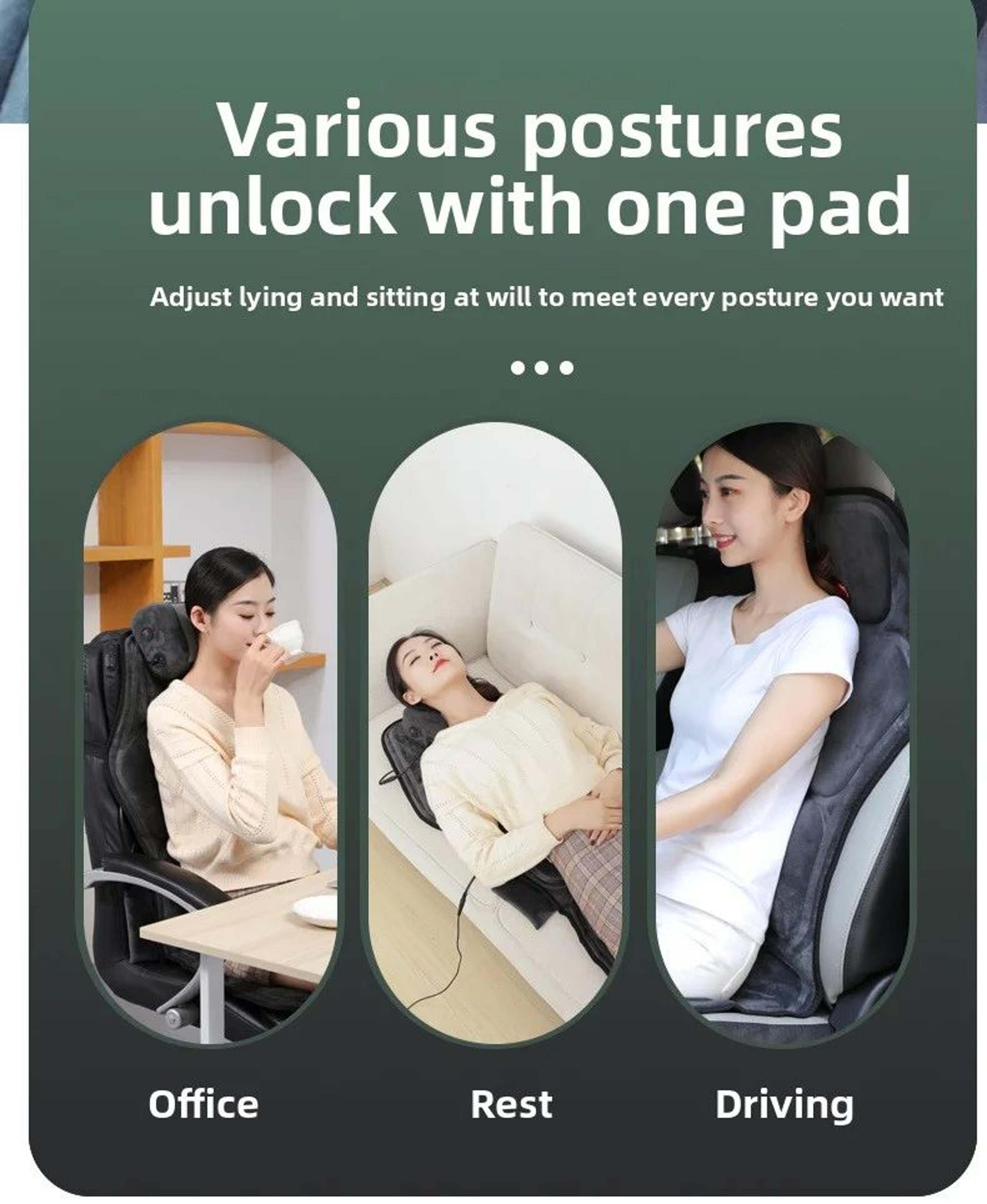 Car Massage Seat Cushion With Heat  Vibration  Lumbar Airbag Back Massager Chair Pad For Home Offic 4
