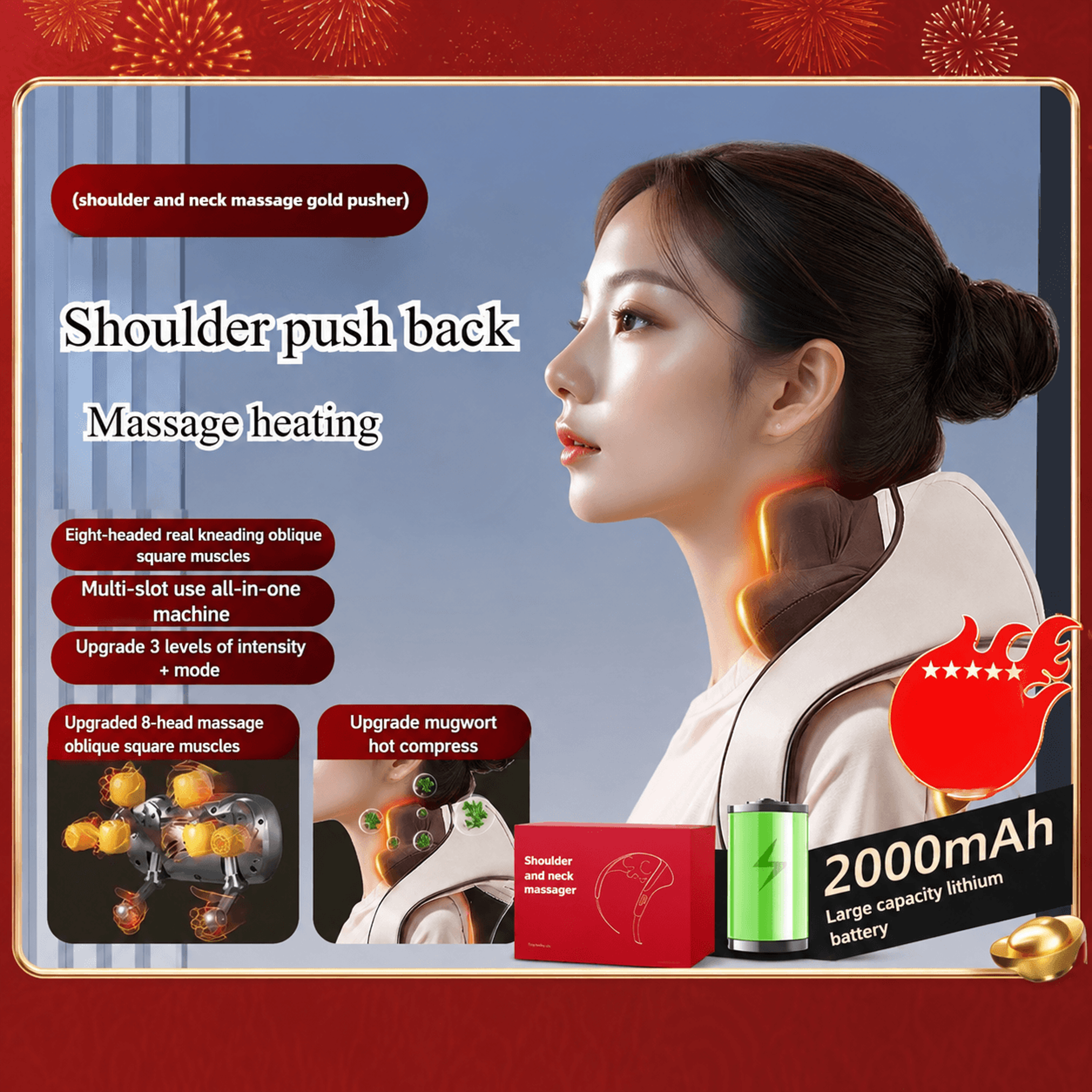 Wireless 8Head Neck  Shoulder Massager With Heat  Rechargeable Deep Tissue Kneading Massage Shawl F 6
