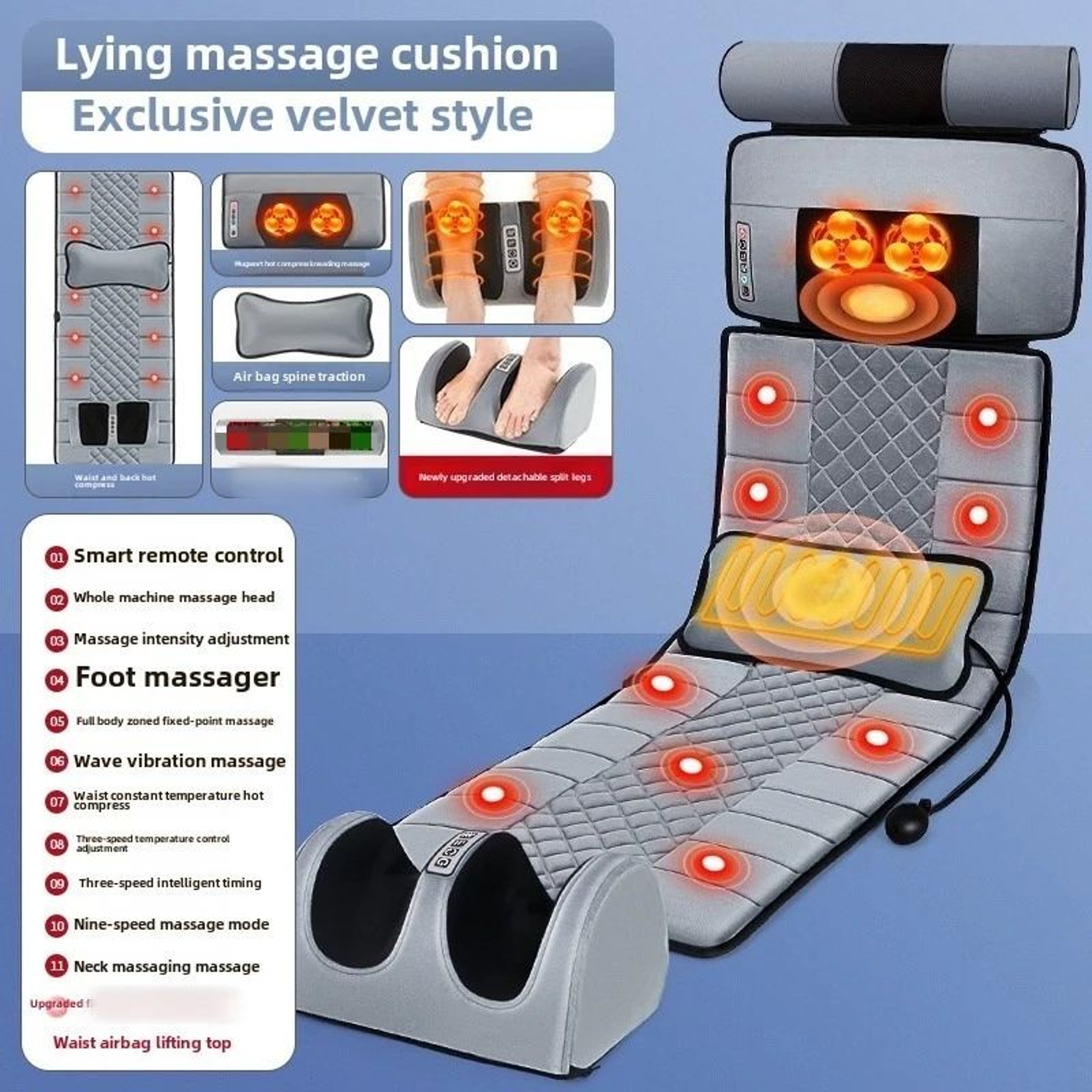 European Standard Full Body Massage Mattress With Heat  Wave Vibration  Neck Back Massage Pad With  14