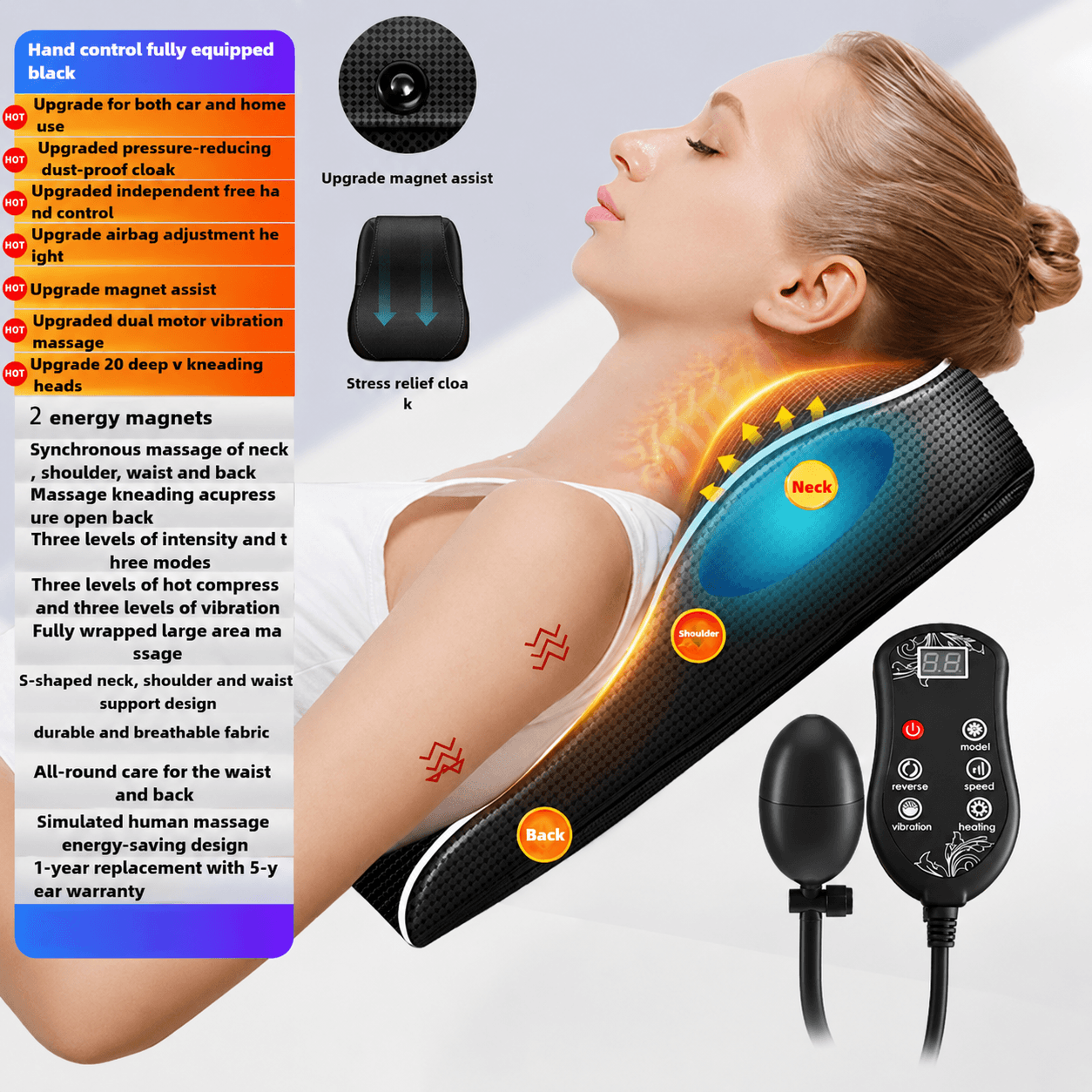Electric Heated Neck  Shoulder Massager Pillow  Deep Kneading Cervical Back Waist Massage Cushion F 8