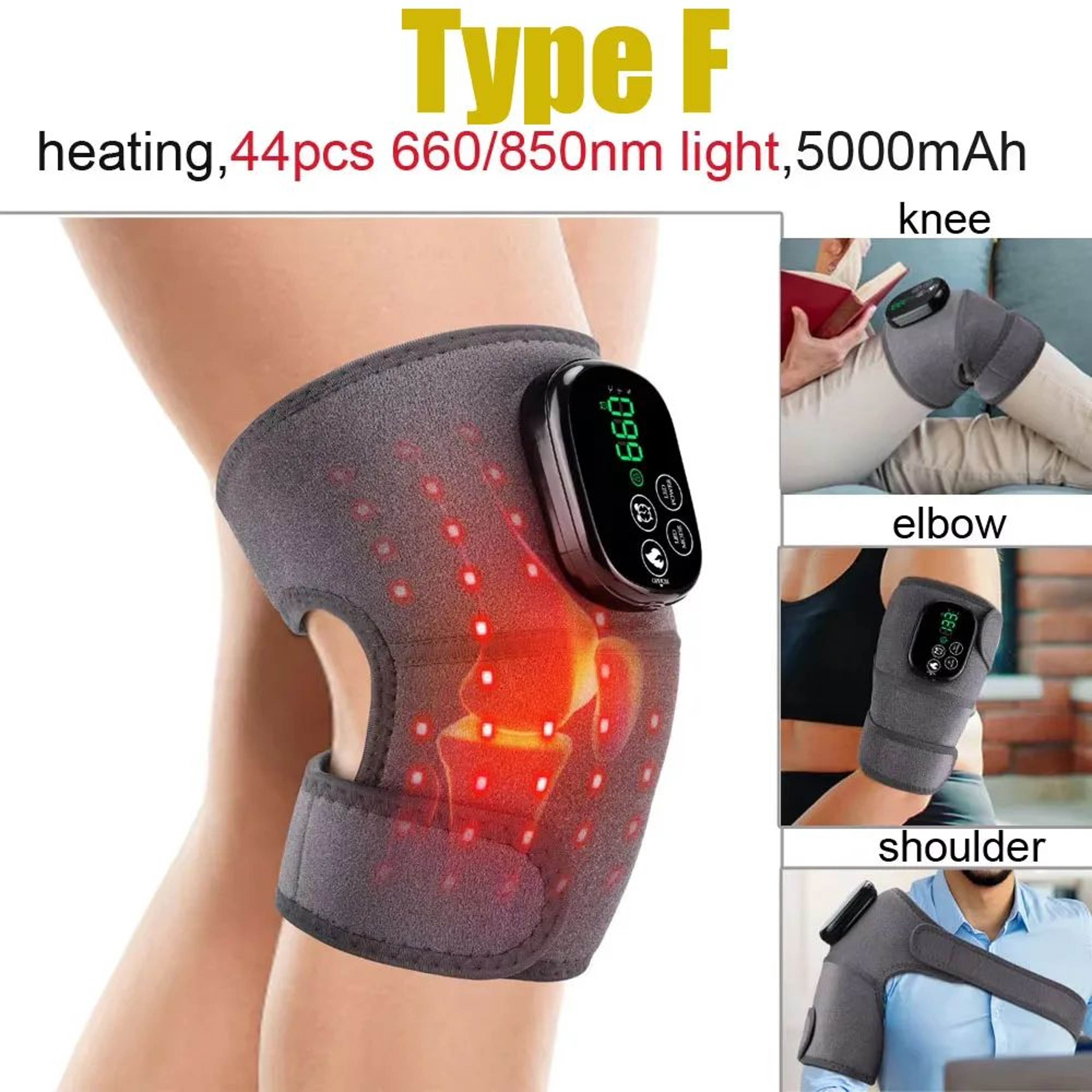 3in1 Rechargeable Heated Knee Massager With Vibration  Electric Wrap Brace For Knee Shoulder Elbow  11