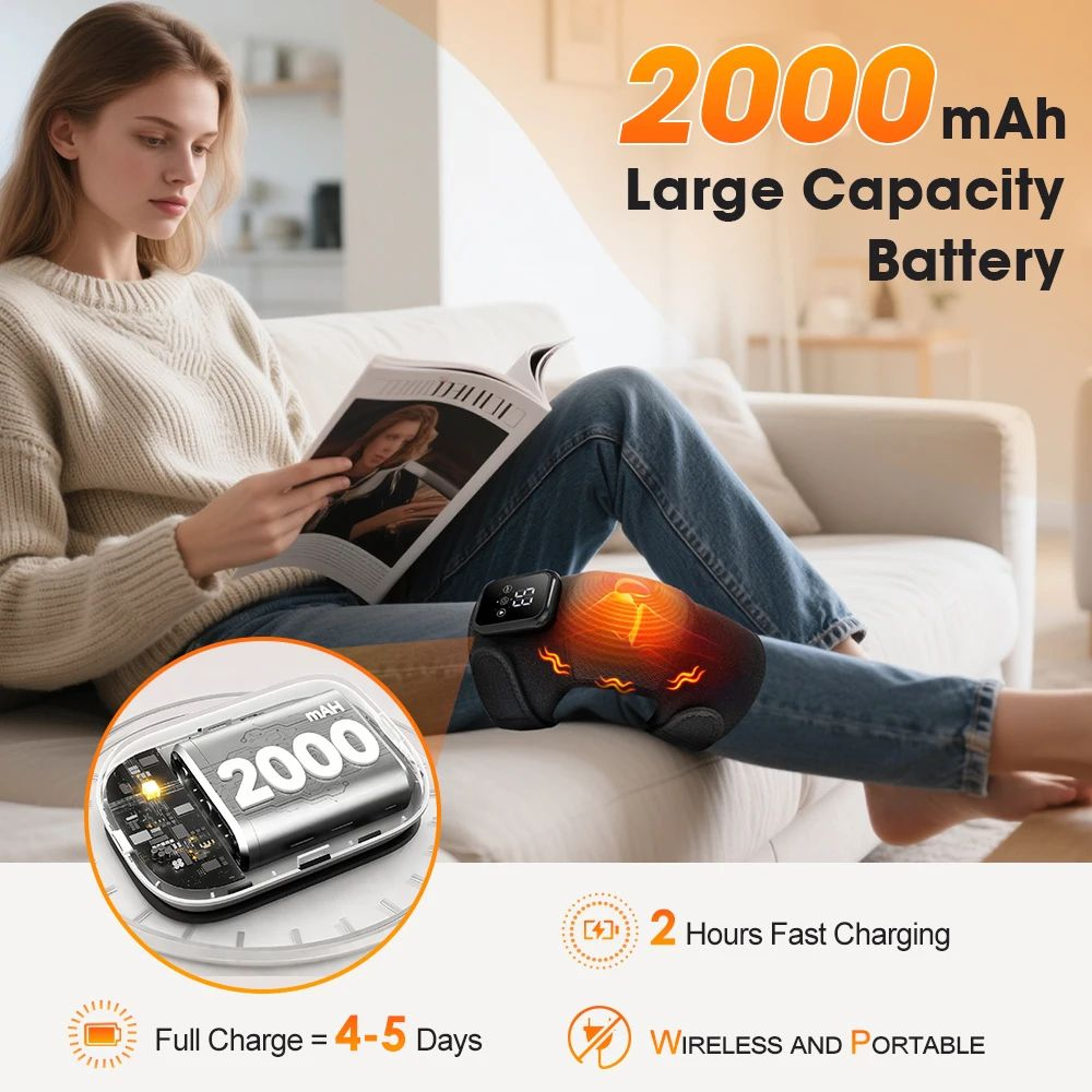 Cordless Electric Knee Massager With Heat  Vibration Rechargeable Heated Knee Brace For Joint Suppo 3