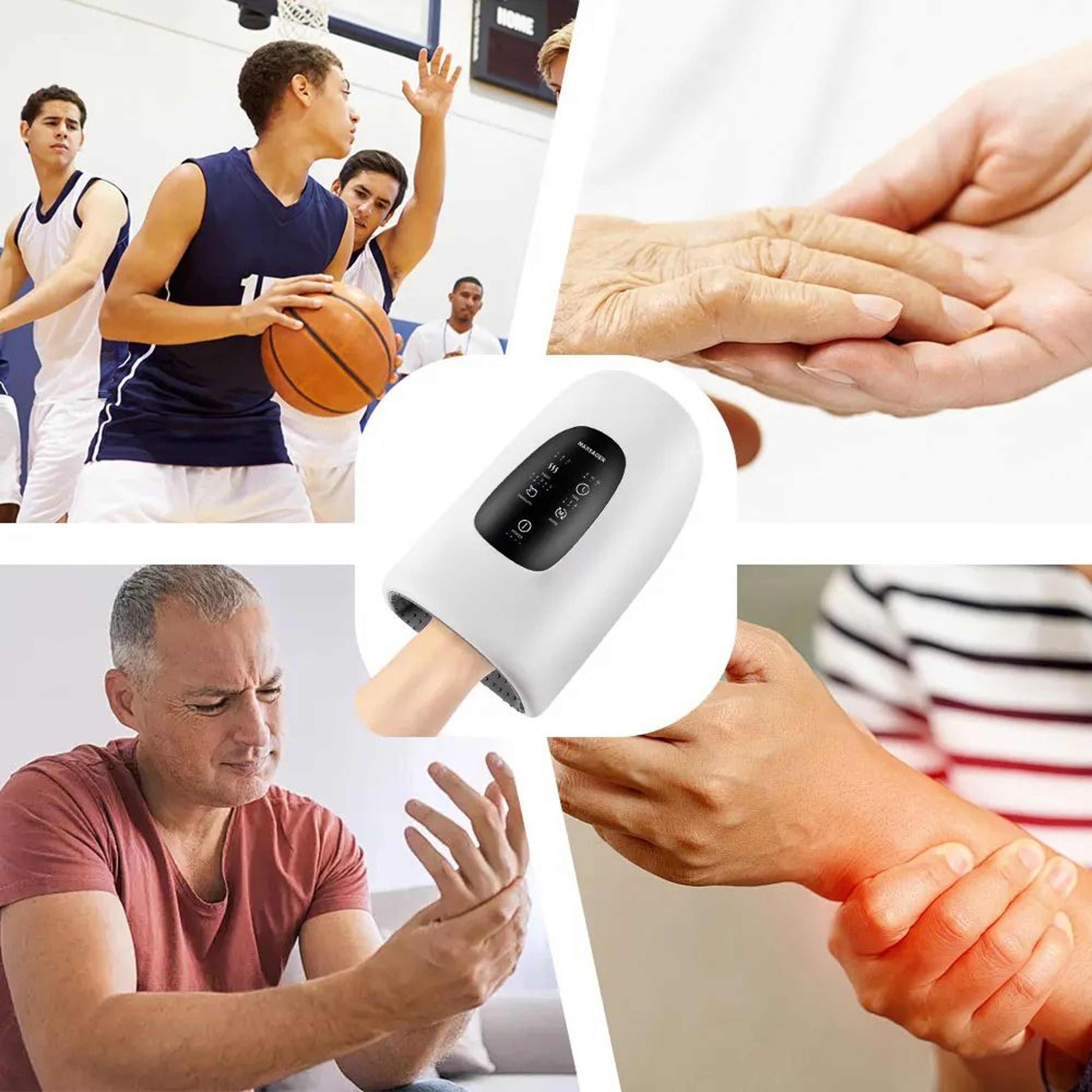 Cordless Air Compression Hand Massager With Heat  Touch Screen  Electric Rechargeable Finger  Palm  1
