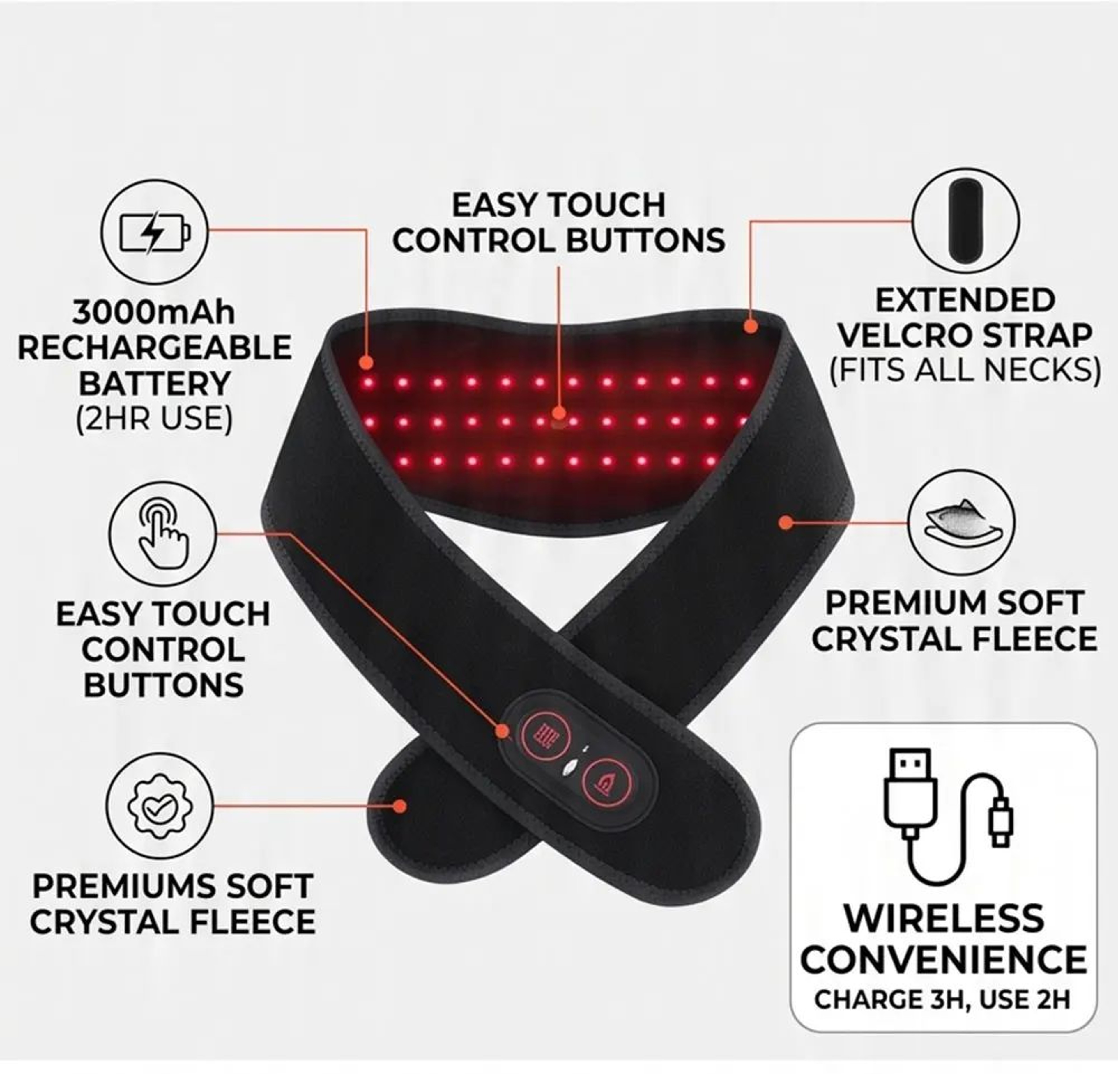 Cordless LED Light Therapy Neck Heating Belt With Vibration  660nm  850nm Rechargeable Neck Wrap Fo 3