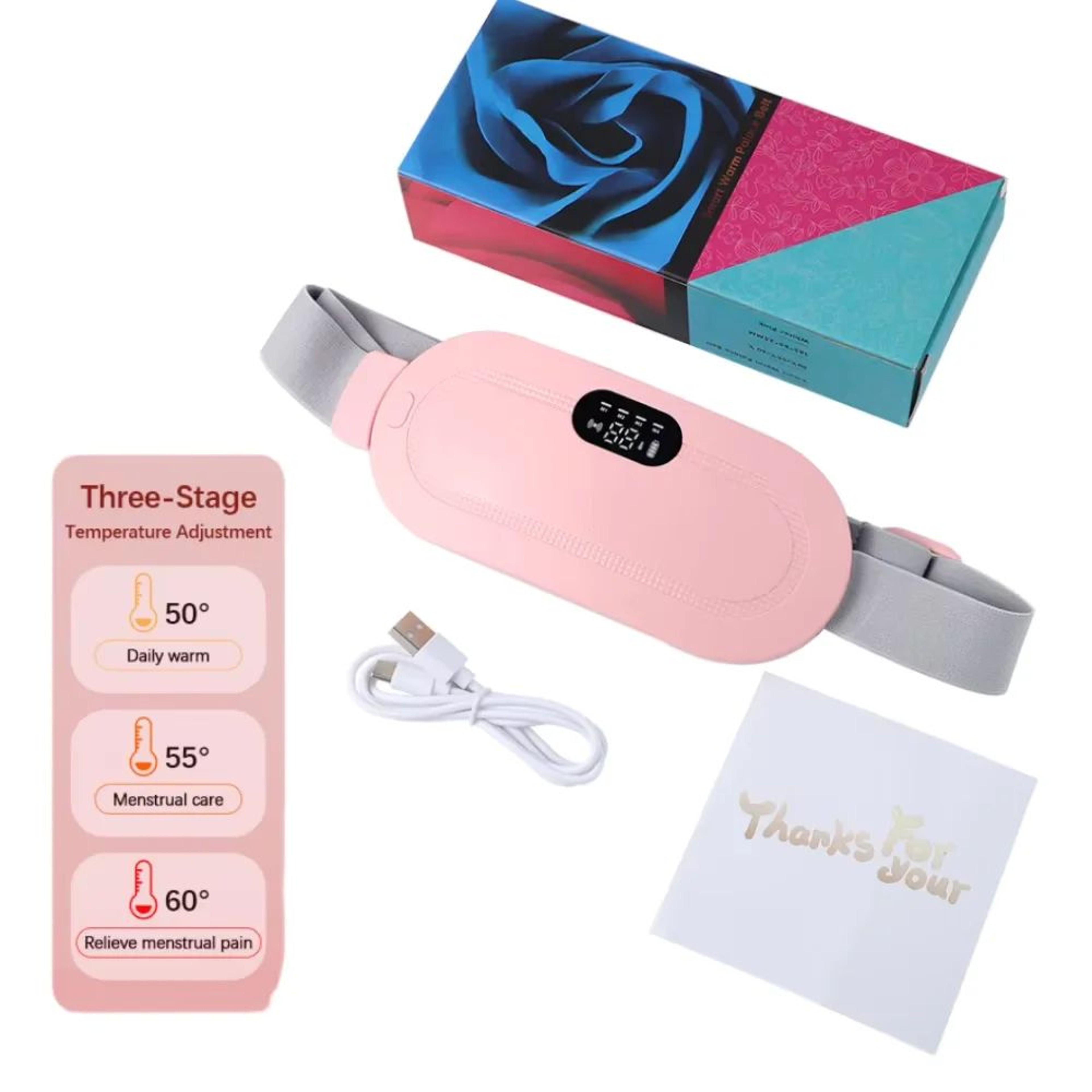 USB Rechargeable Menstrual Heating Pad With Vibration Massager  Electric Waist  Abdominal Cramp Rel 7