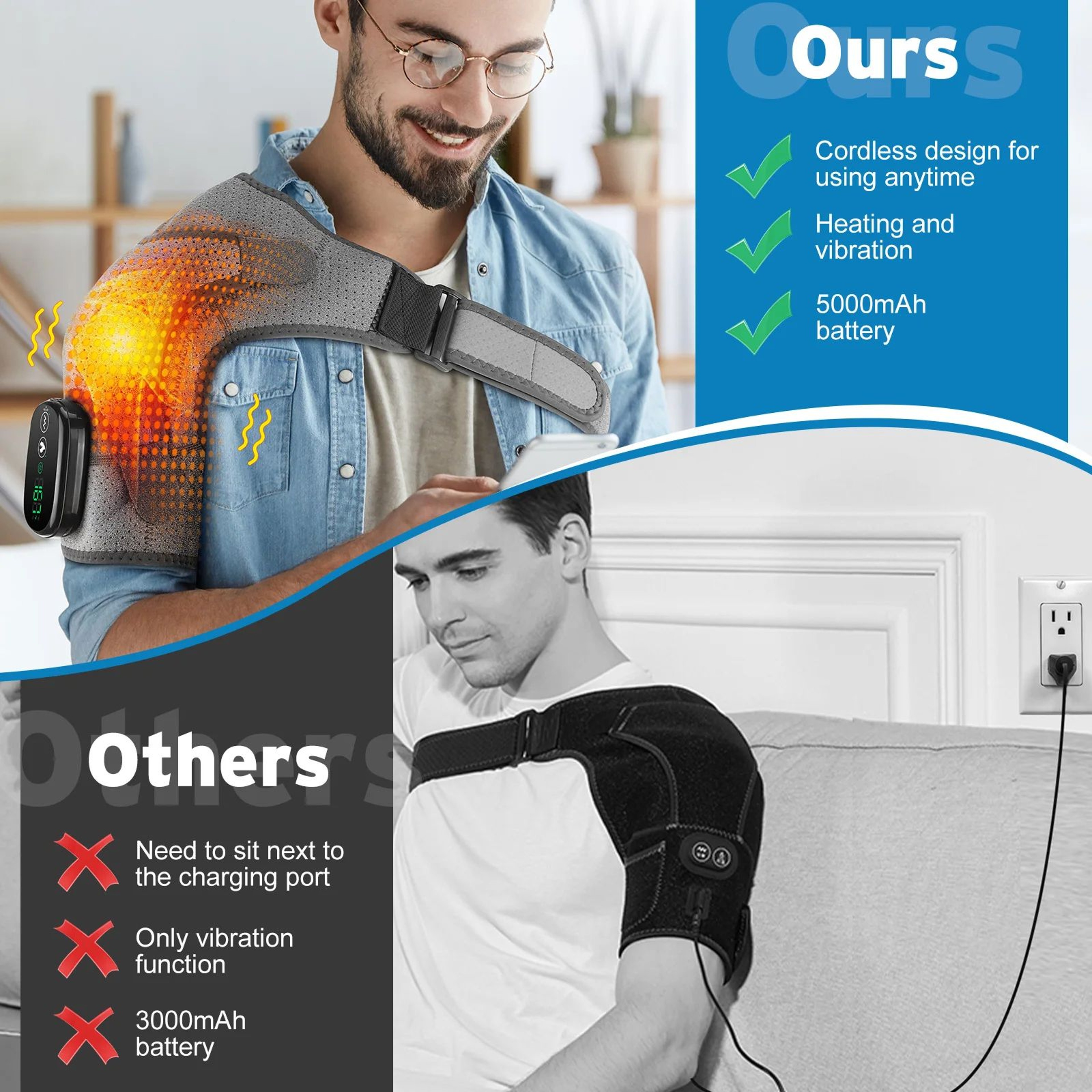 Electric Heated Shoulder Massager Brace With Vibration  Adjustable Thermal Shoulder Wrap For Neck