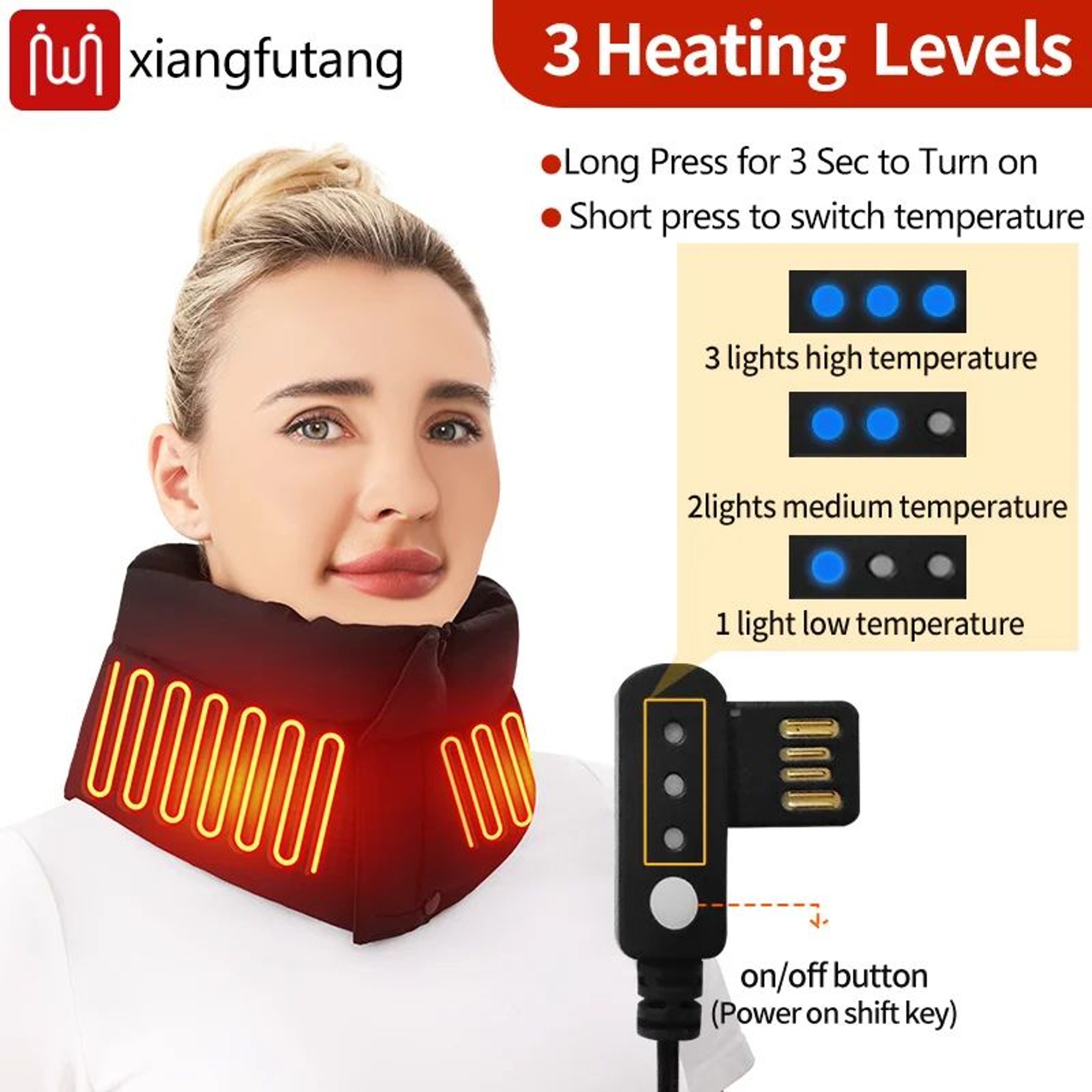 Electric Heating Neck Wrap With 3Level Heat Control  Adjustable Heated Neck Warmer Scarf For Hot Co