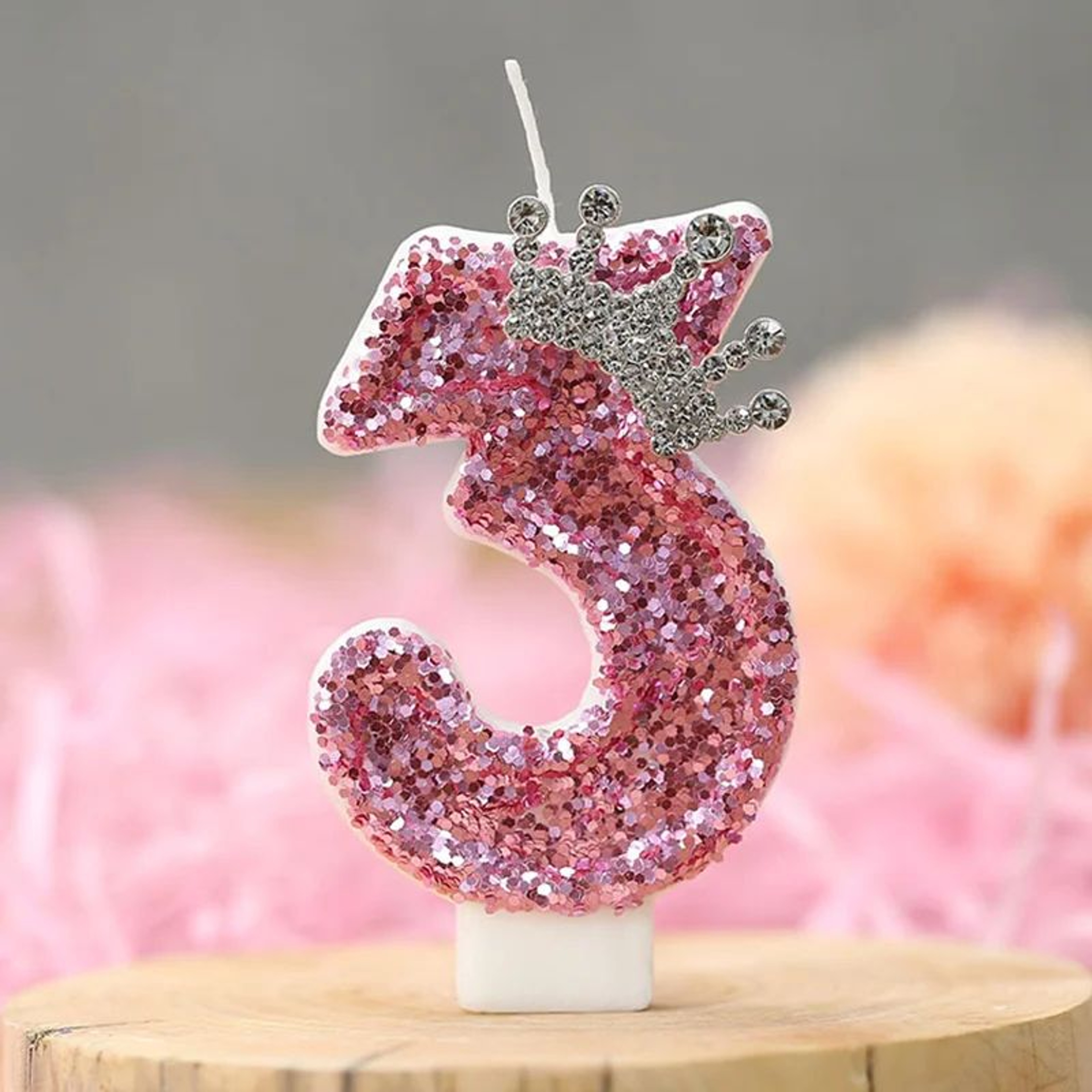 Pink Princess Crown Number Birthday Cake Candle  Creative Glitter Numeral Candle Party Cake Decorat 9