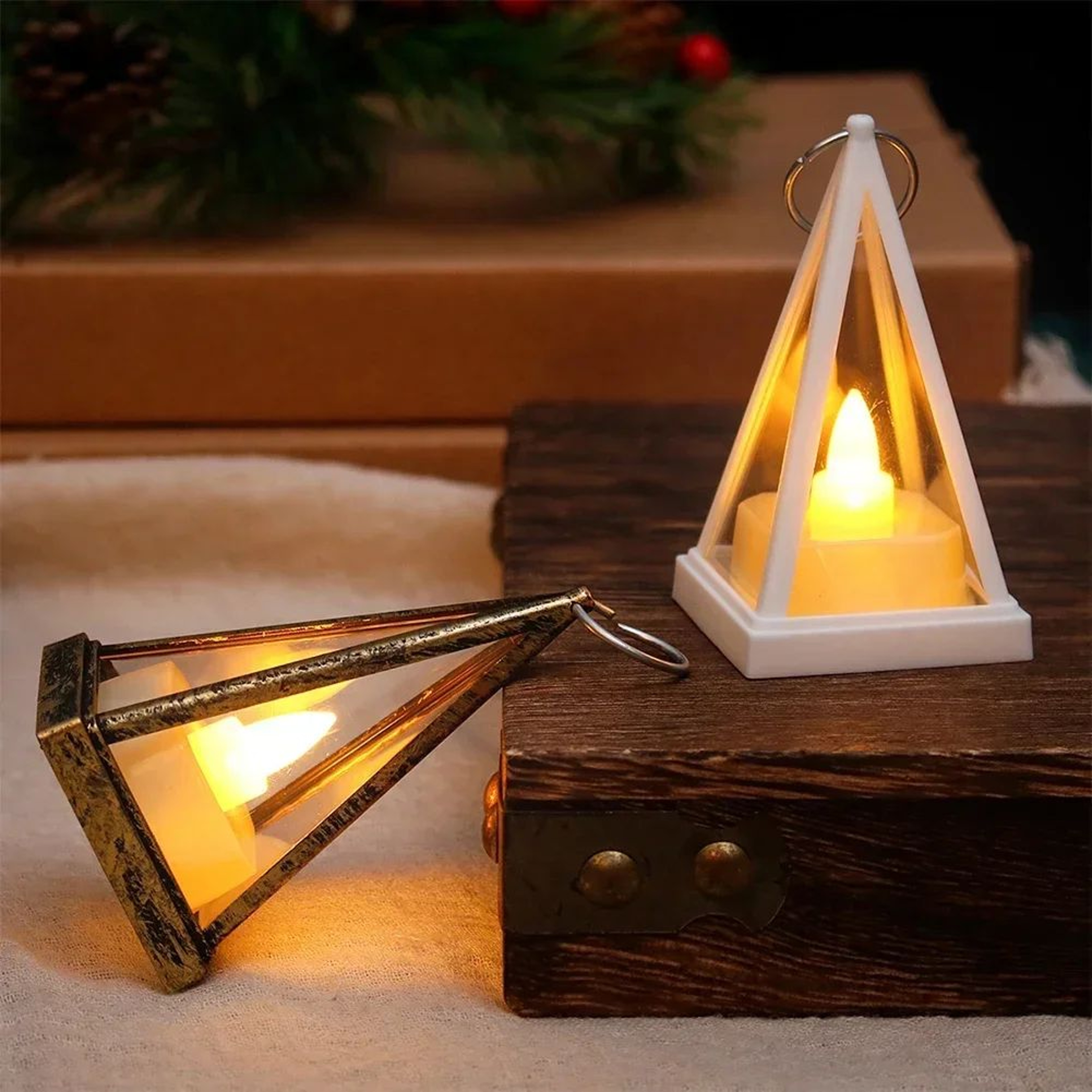 Triangle LED Candle Lantern Night Light  Battery Operated Flameless Hanging Decorative Lamp For Hom 2