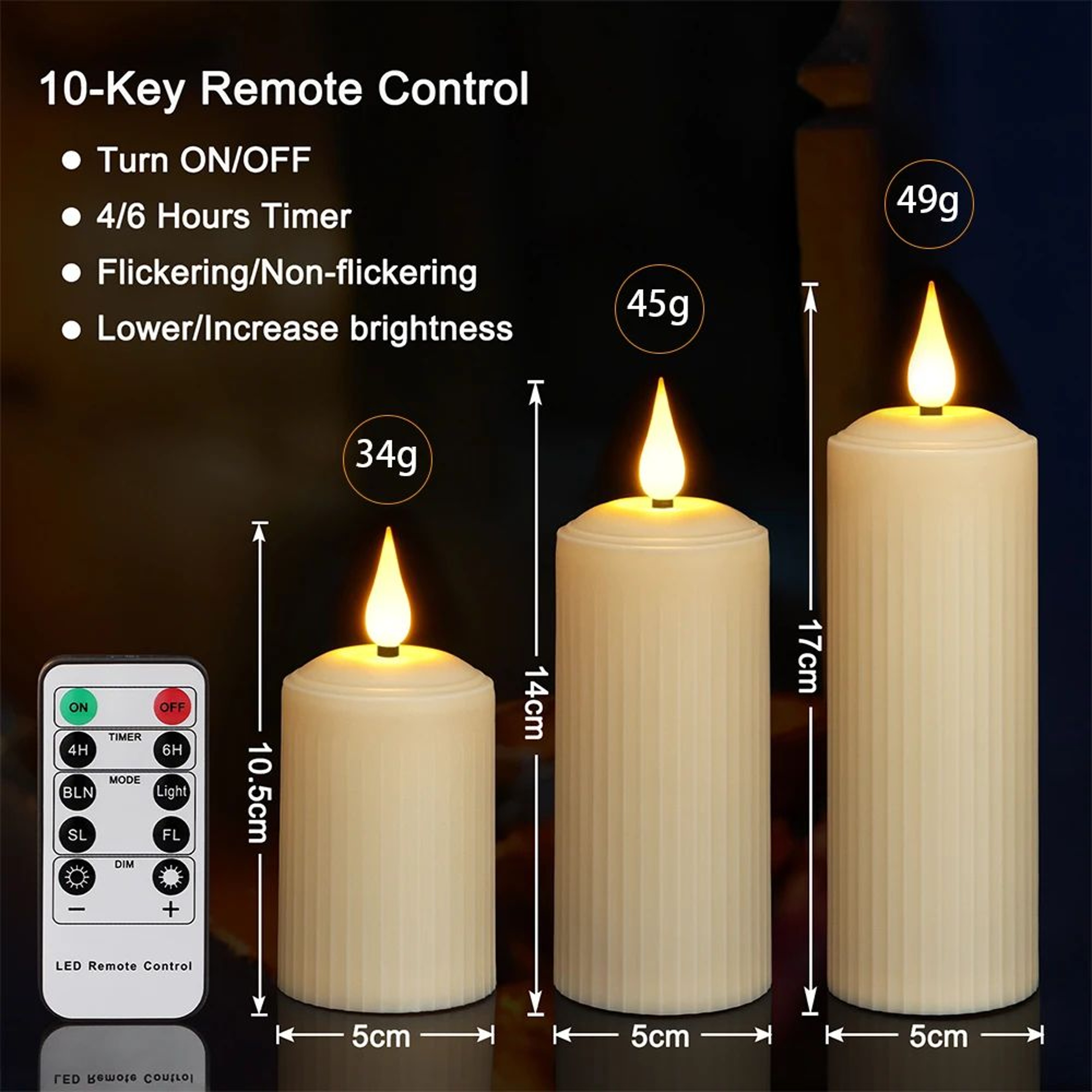 FPOO Rechargeable LED Pillar Candles With Remote Control  Waterproof Flameless Flickering Candles F 5