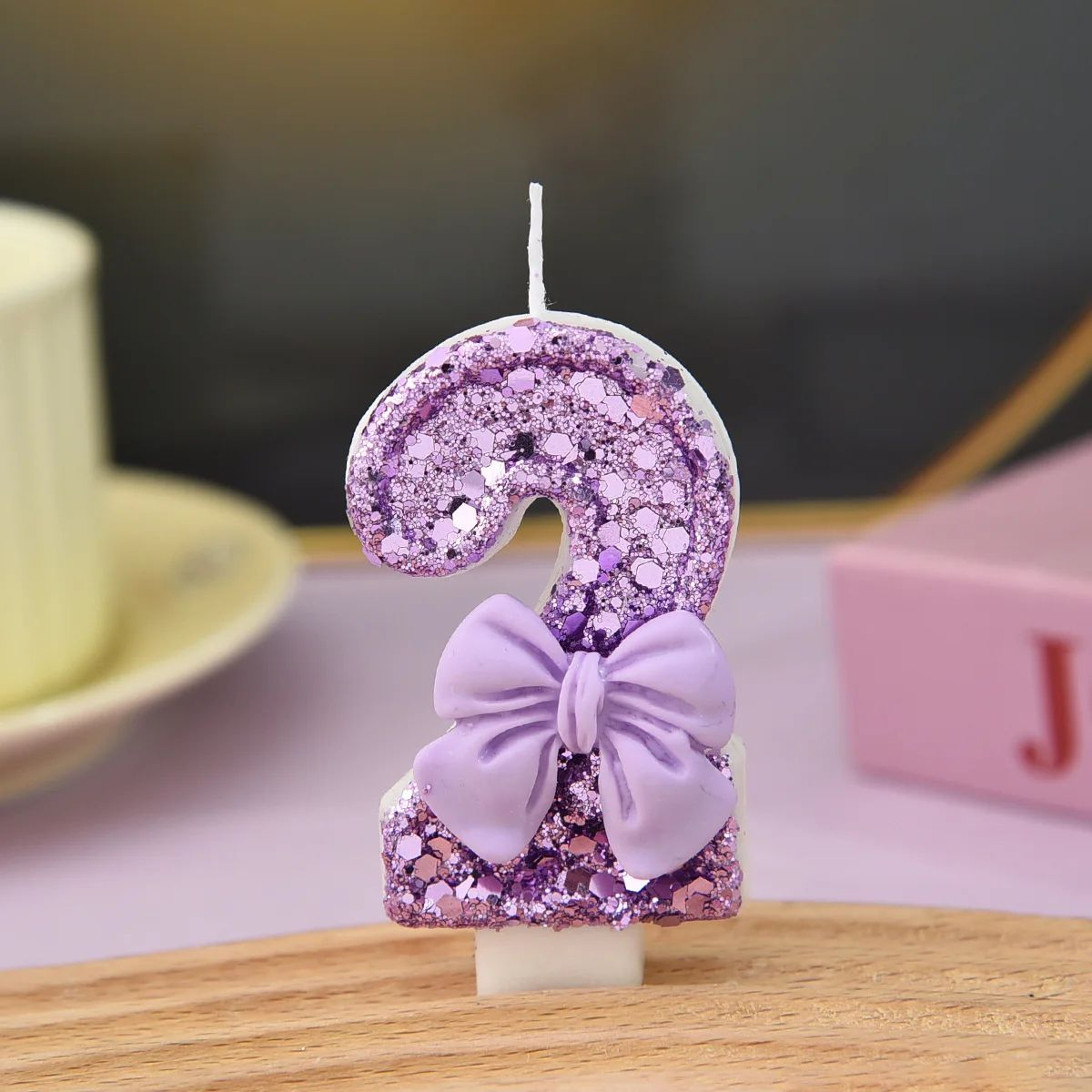 Dream Purple Bow Digital Birthday Candle  Creative Number Cake Candle For Birthday Party Decoration 1