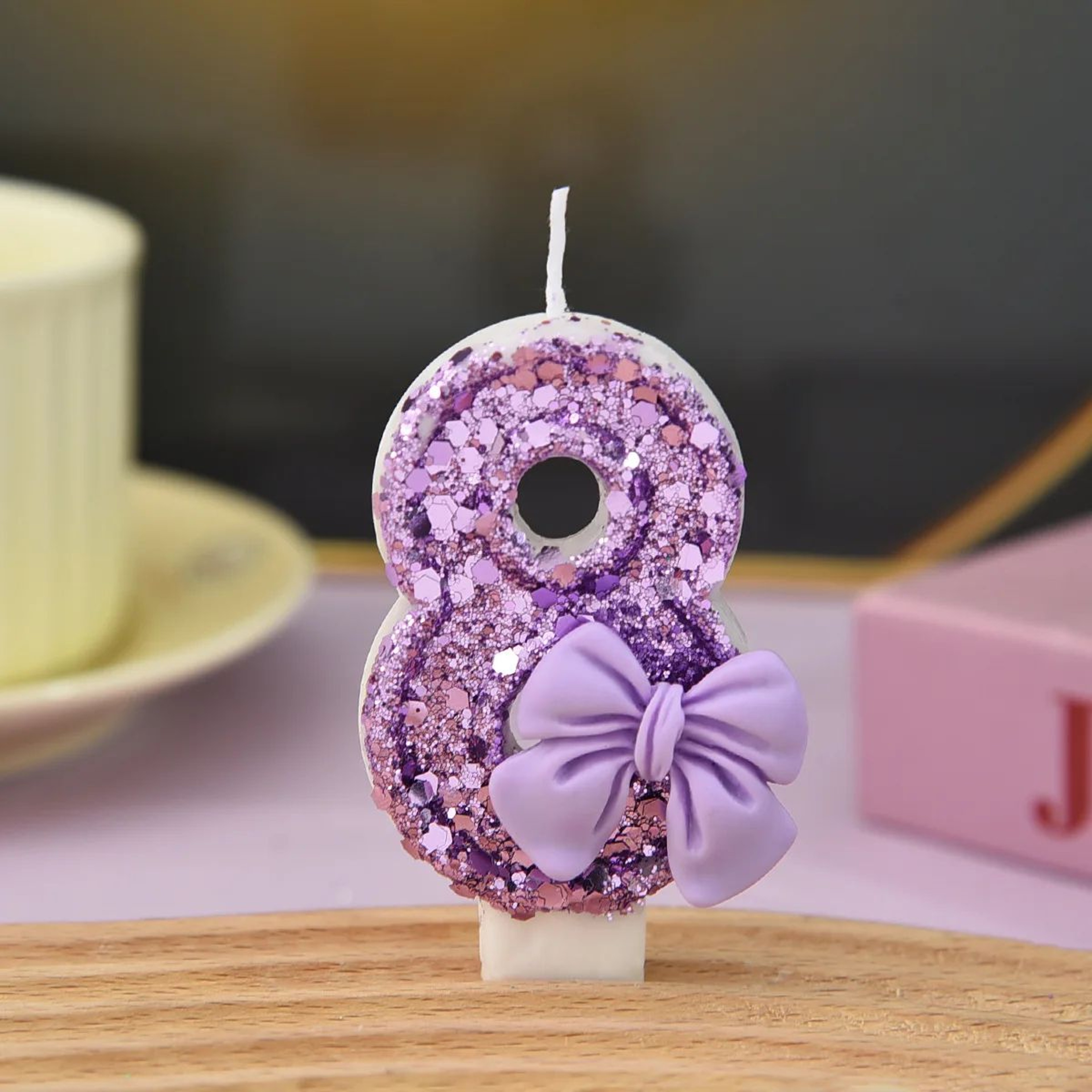 Dream Purple Bow Digital Birthday Candle  Creative Number Cake Candle For Birthday Party Decoration 14