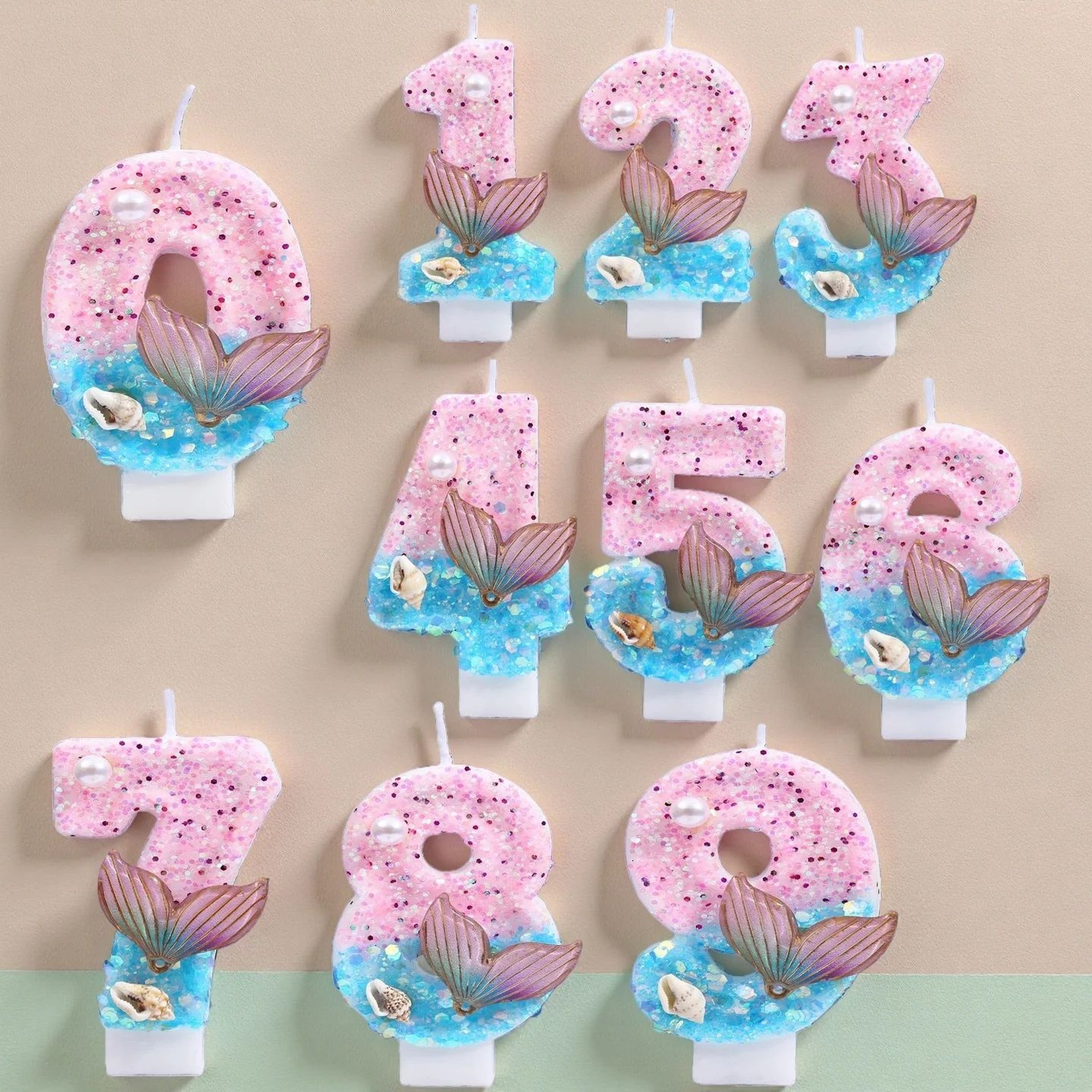 Digital Birthday Candles 09 Pink  Blue Gradient Mermaid Tail Shell Design  Creative Cake Topper For 5