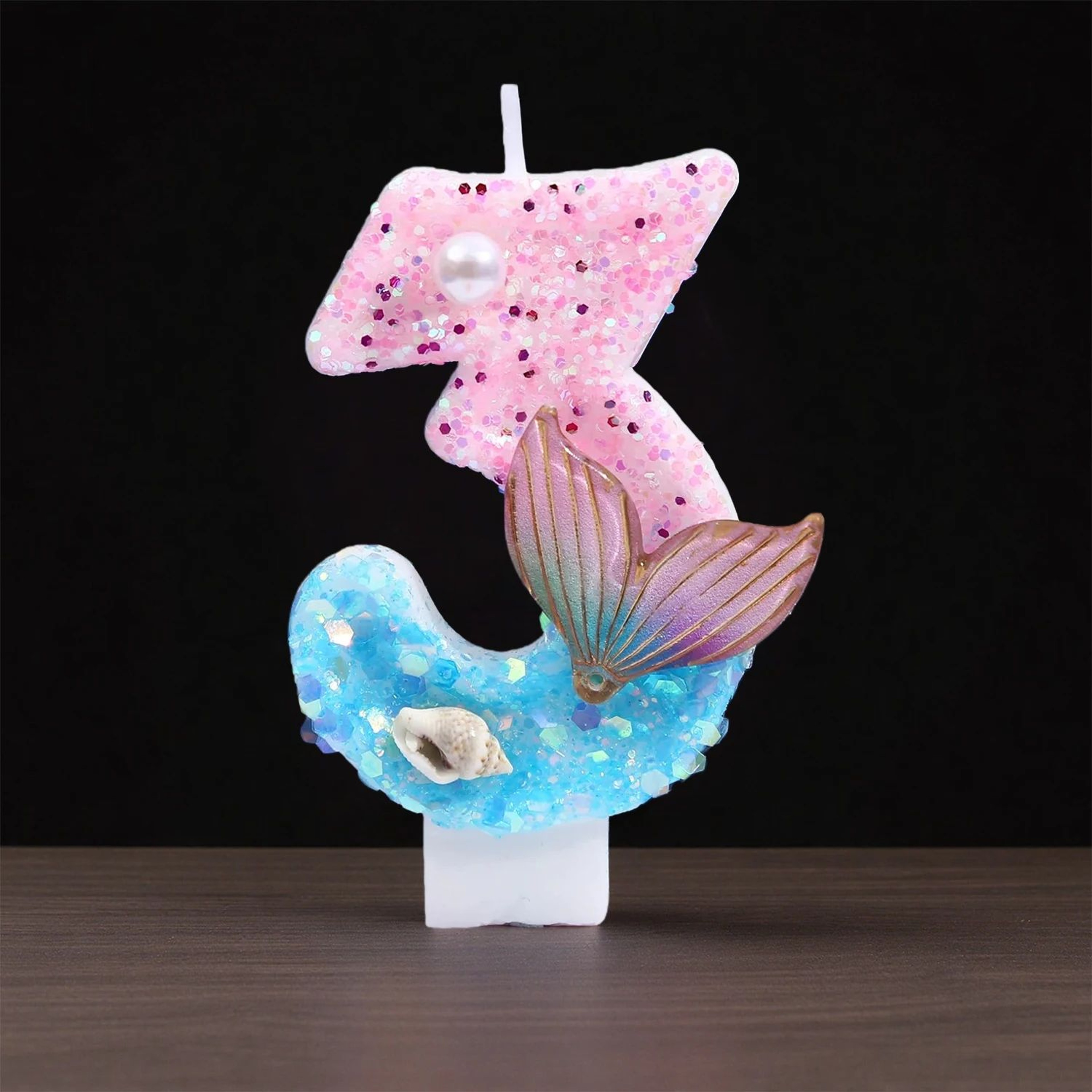 Digital Birthday Candles 09 Pink  Blue Gradient Mermaid Tail Shell Design  Creative Cake Topper For 9