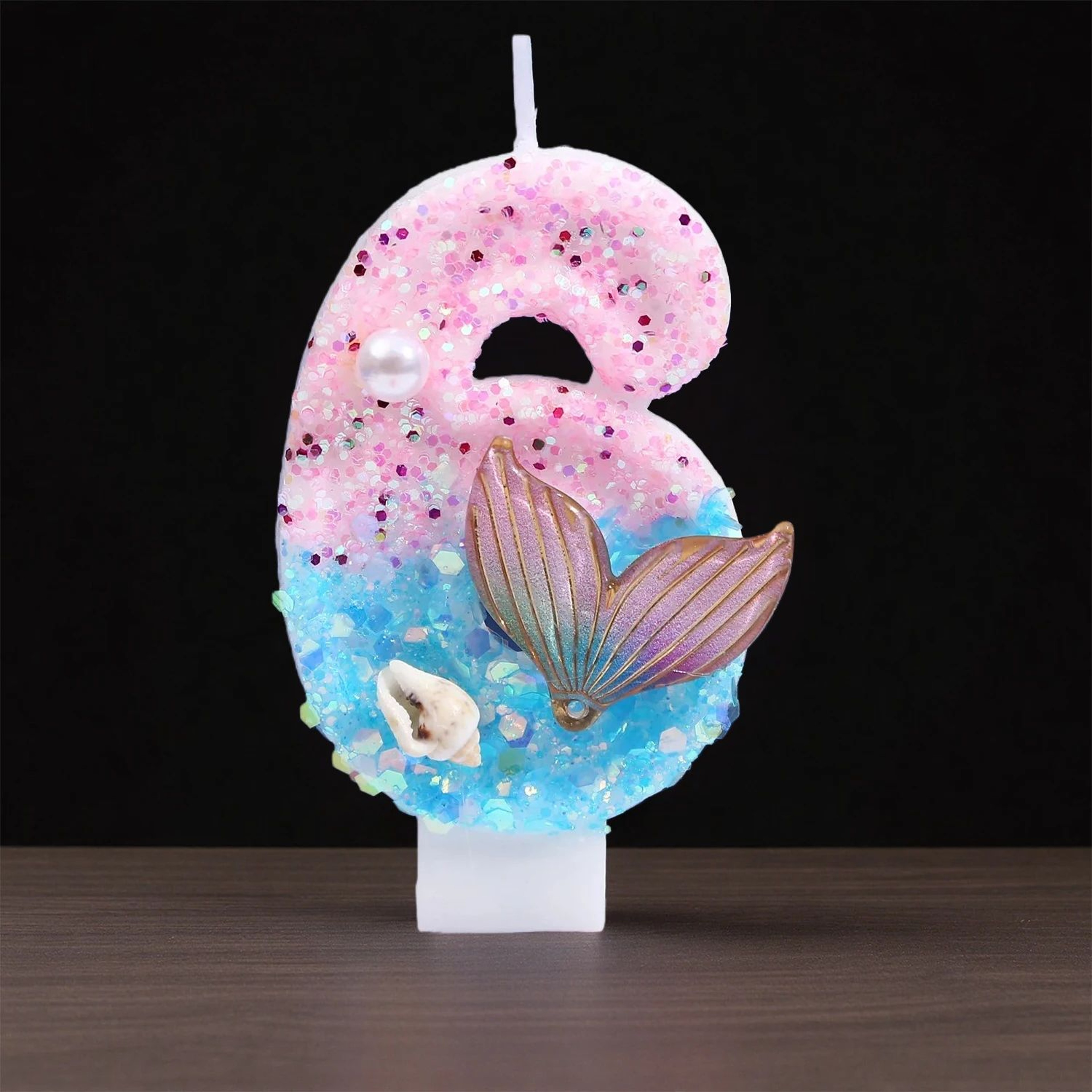 Digital Birthday Candles 09 Pink  Blue Gradient Mermaid Tail Shell Design  Creative Cake Topper For 12