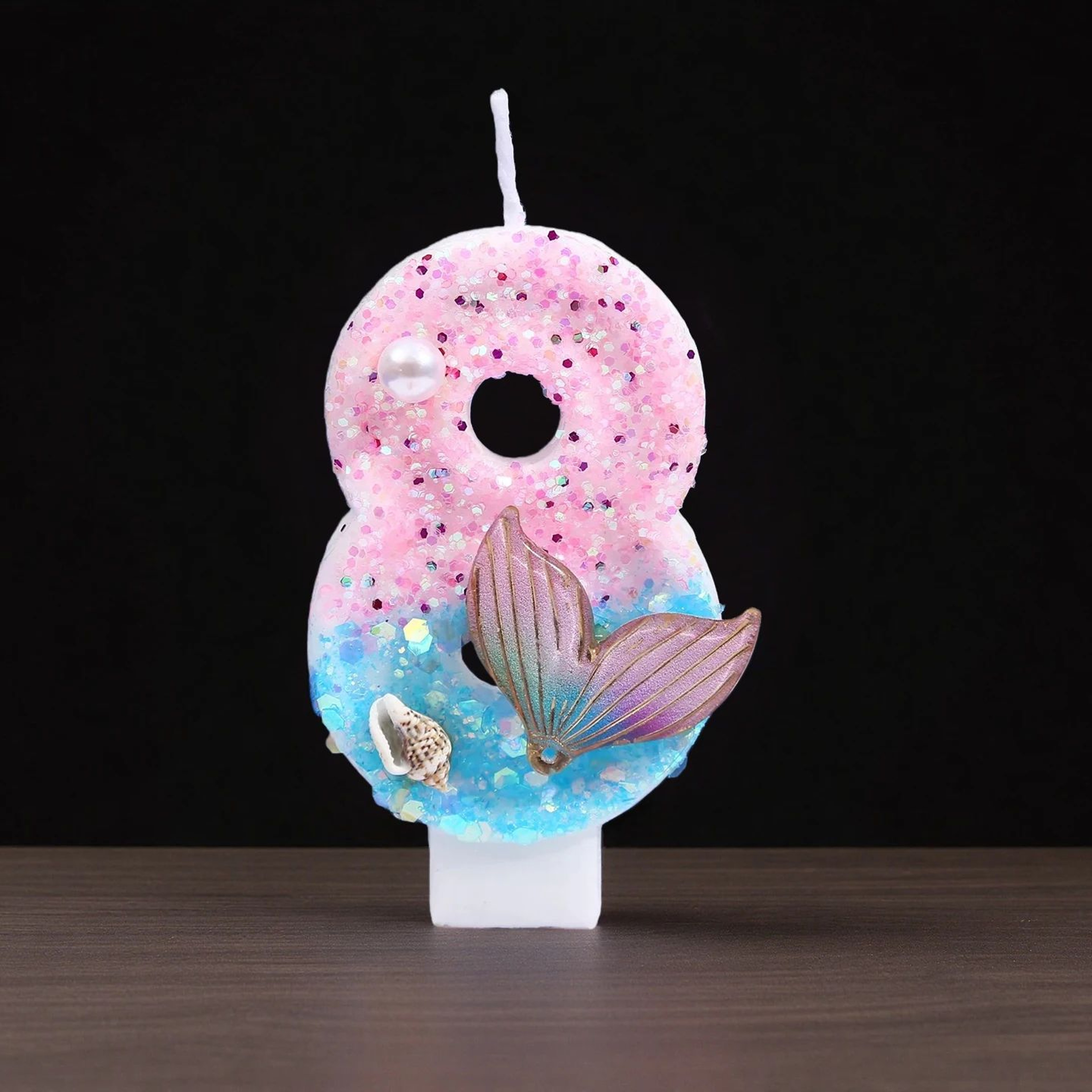 Digital Birthday Candles 09 Pink  Blue Gradient Mermaid Tail Shell Design  Creative Cake Topper For 14