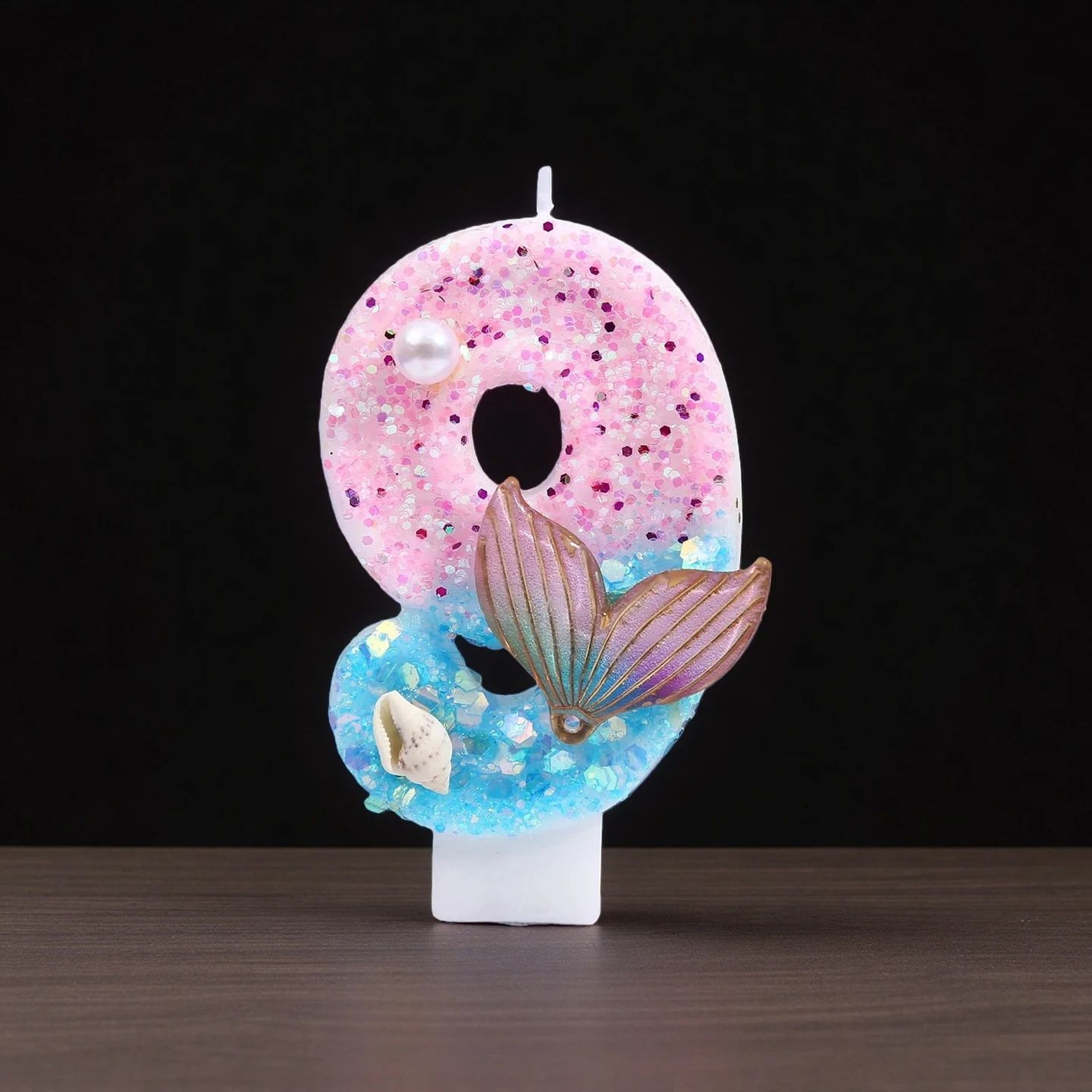 Digital Birthday Candles 09 Pink  Blue Gradient Mermaid Tail Shell Design  Creative Cake Topper For 15