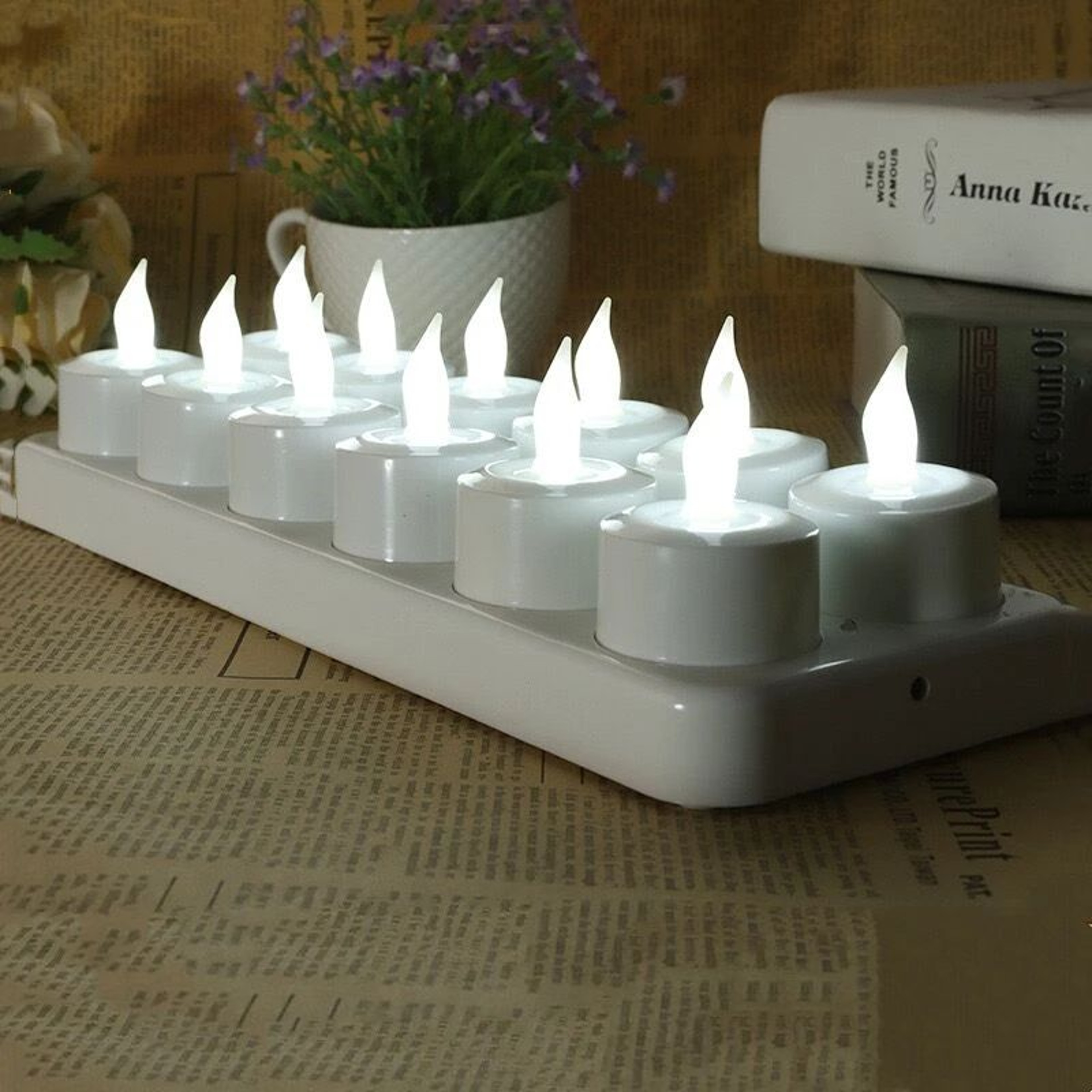 12pcs Rechargeable Flameless LED Tea Light Candles With Charging Dock  Flickering BatteryFree Decor 8