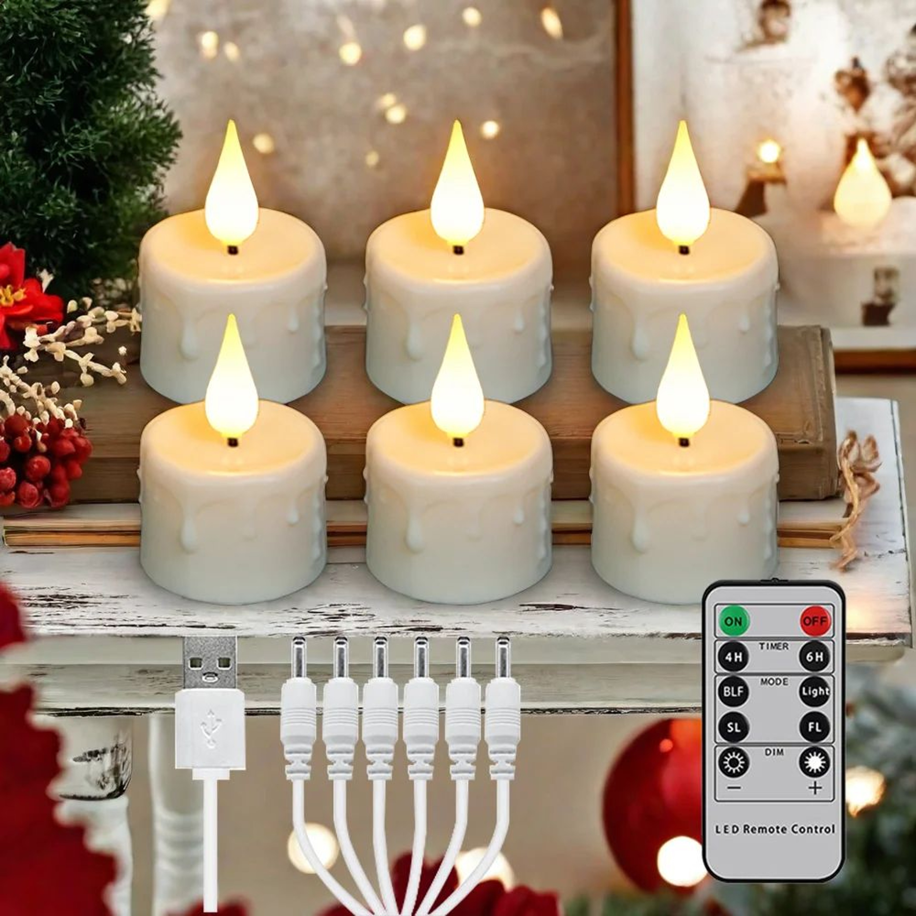 Rechargeable Flameless LED Candles With Remote  Timer Warm White Flickering Decorative Candle Set F 0