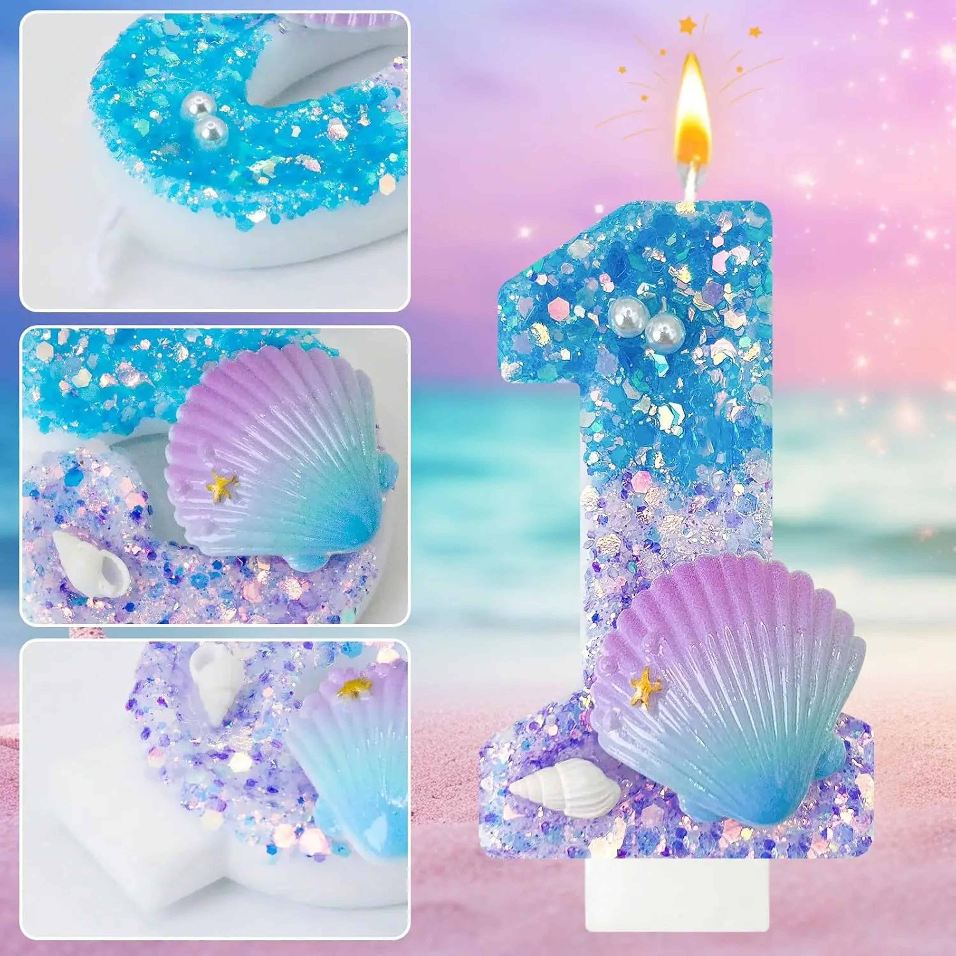 Ocean Shell Number Birthday Candle  Handmade Paraffin Wax Cake Topper For Birthday  Celebration Dec 0