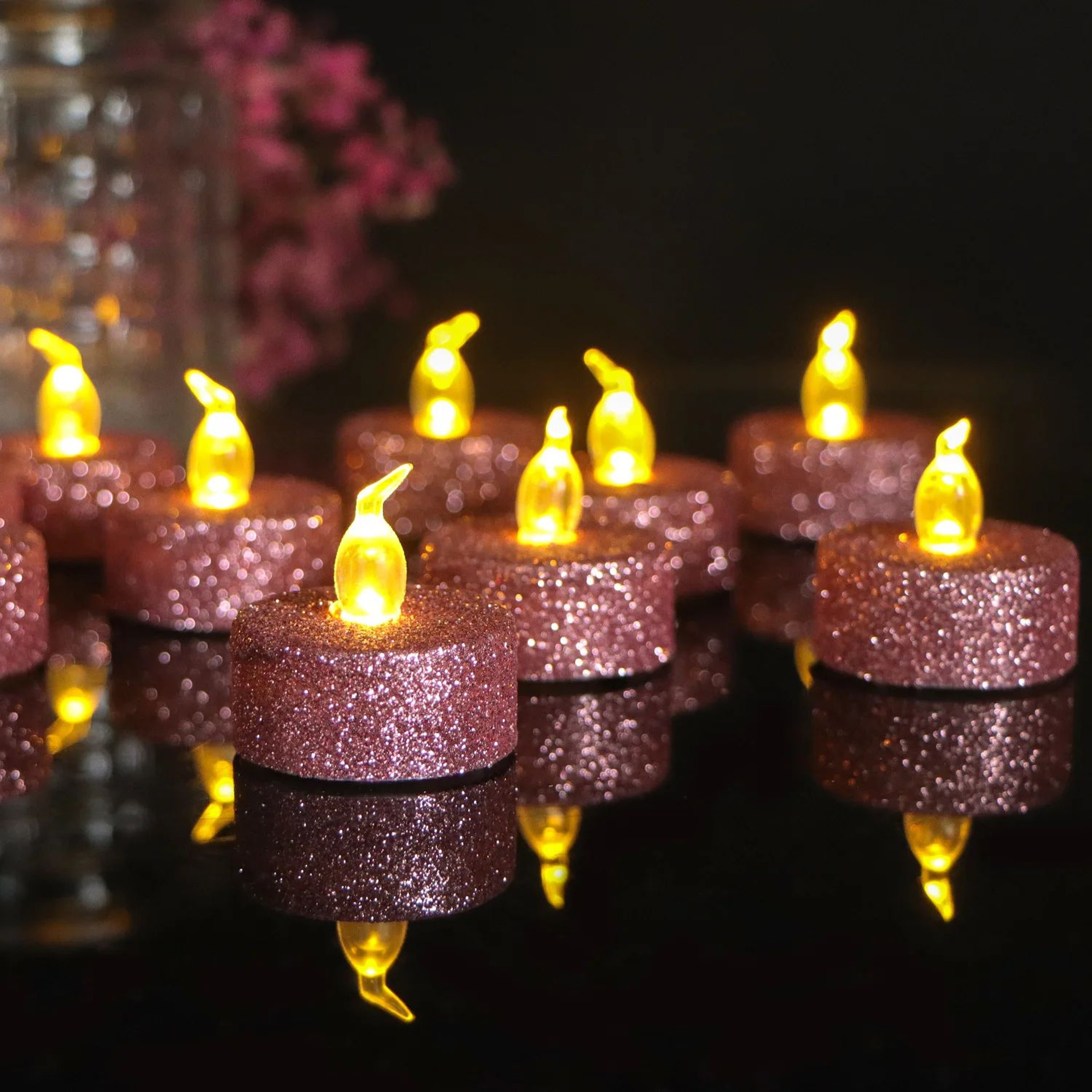 Golden LED Flameless Candles With Batteries Included  Battery Operated Decorative Tea Lights For Pa 6