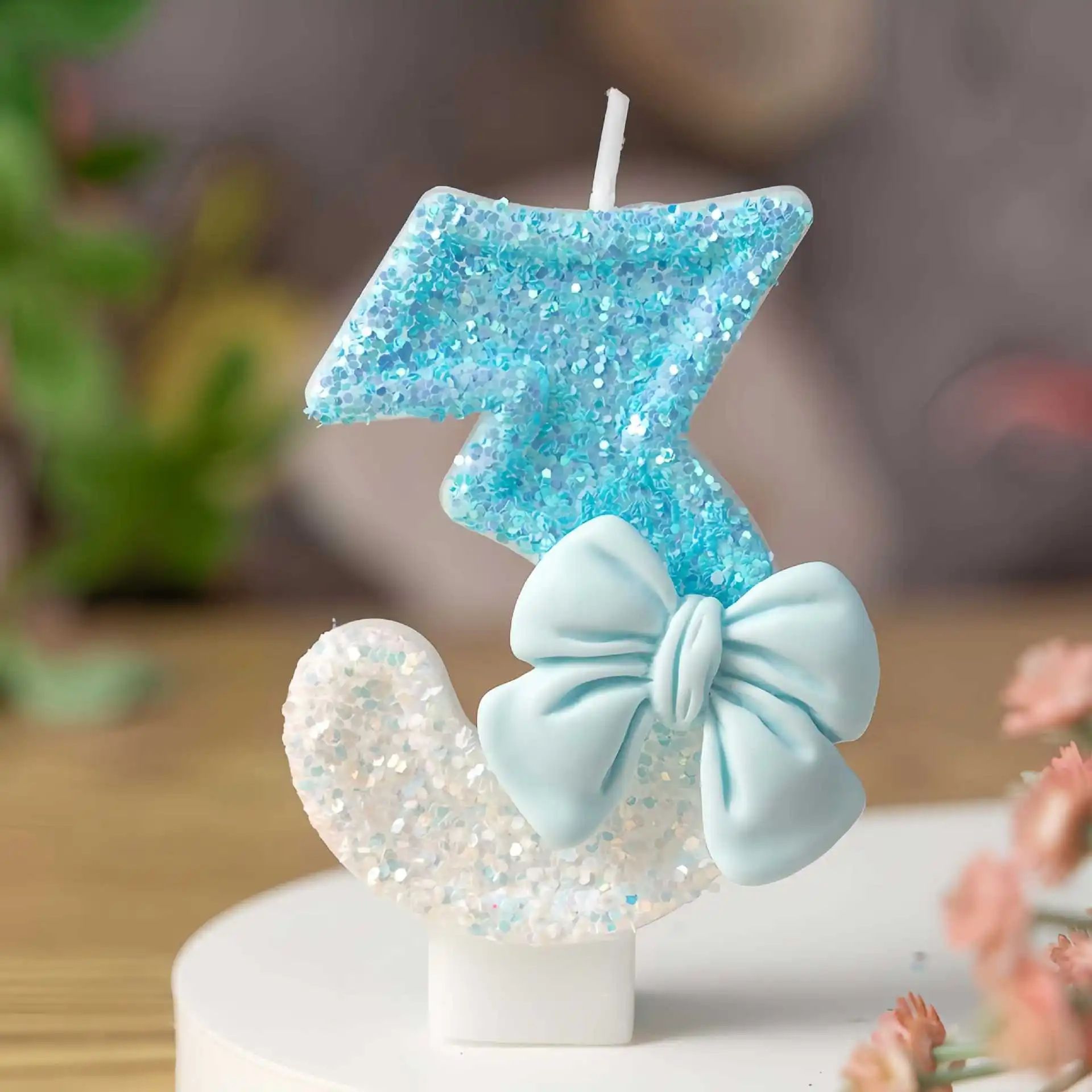 Blue Bow Number Birthday Candle  Cute Cake Topper For Kids Birthday Baby Shower  Party Decorations 9