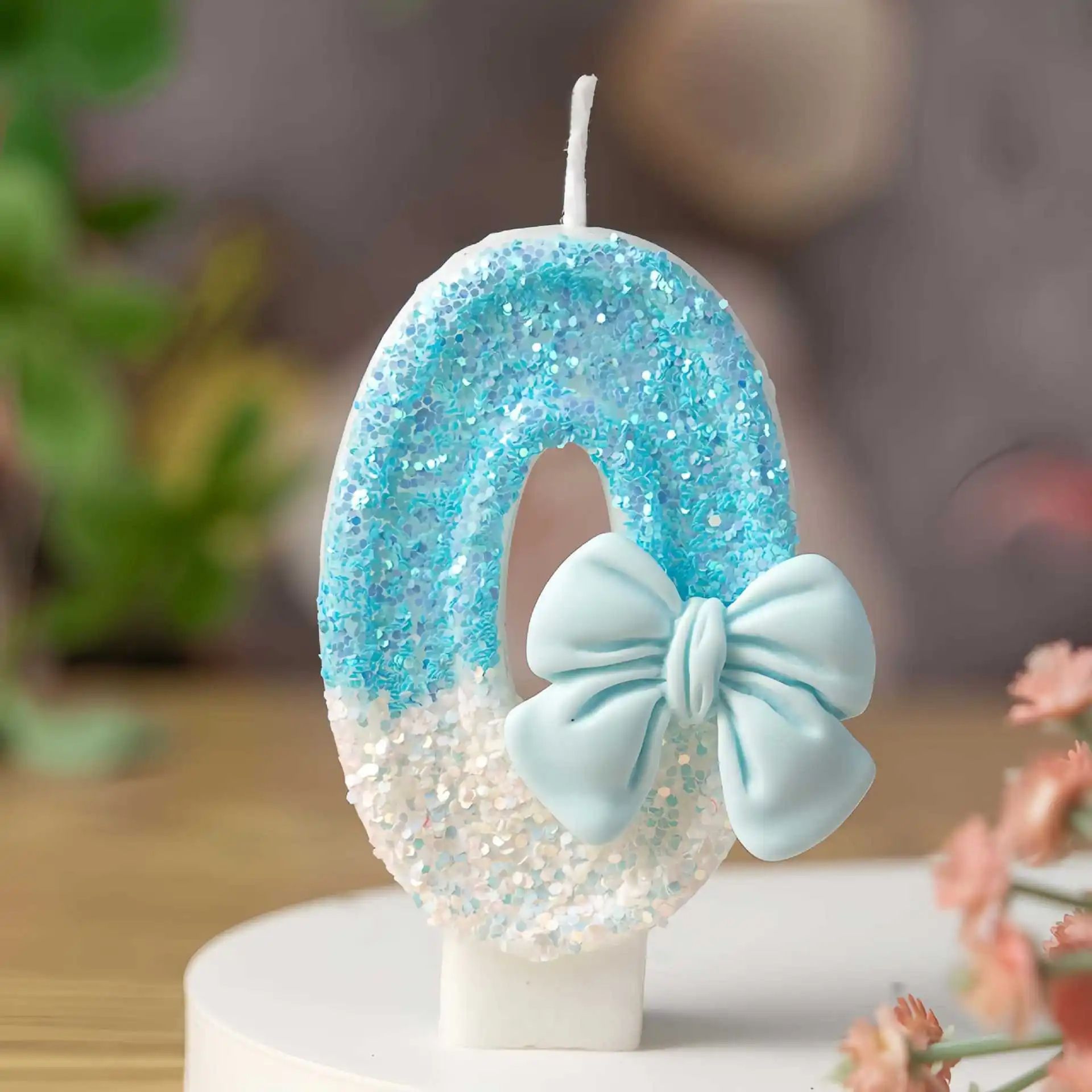 Blue Bow Number Birthday Candle  Cute Cake Topper For Kids Birthday Baby Shower  Party Decorations 6